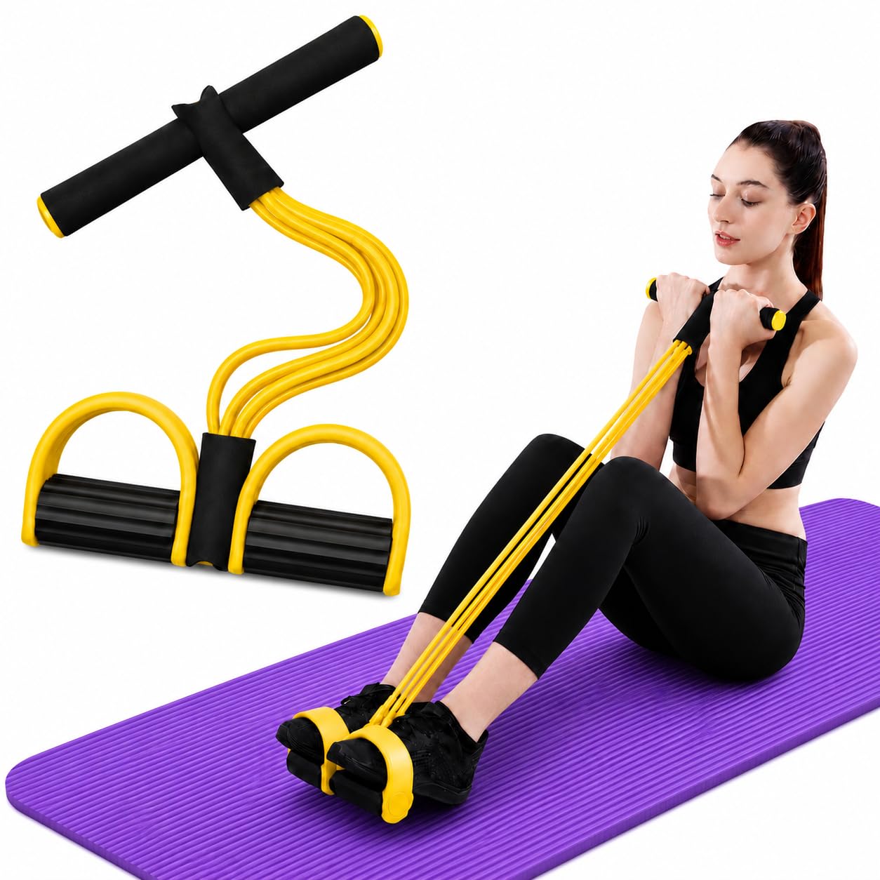 RENRANRING Resistance Bands for Workout Yoga Pedal Puller Pull Reducer Tummy Training Foot Pedal Exercise Fitness Band, Body Building Stretching Band Men and Women (Purple Yellow Pink)