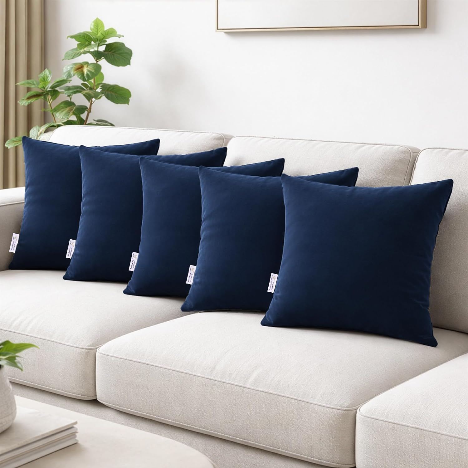 MY ARMOR Microfiber Cushion for Sofa | 16 X 16 Inch | Set of 5 – Navy Blue