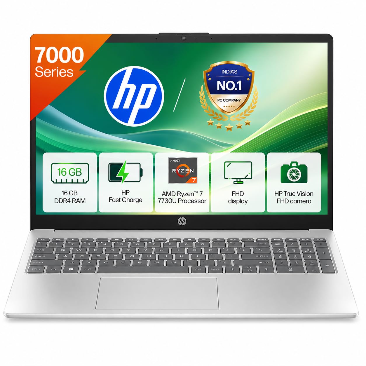 HP 15 Laptop, AMD Ryzen 7 7730U (16GB DDR4,512GB SSD) Anti-Glare, Micro-Edge,15.6”/39.6cm, FHD, Win11, M365 Basic(1yr),Office Home24,Silver,1.59kg,FHD Camera w/Privacy Shutter, Backlit KB, fc0761AU