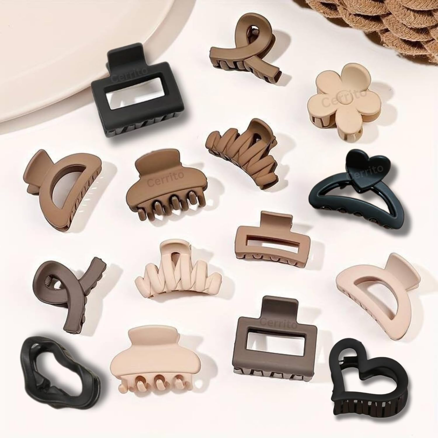 Cerrito Small Hair Claw Clips for Women & Girls – Matte Nonslip Clamps with Strong Hold for Thick & Thin Hair, Neutral Mini Hair Accessories for Everyday Styling (6 Pcs, Multicolor)