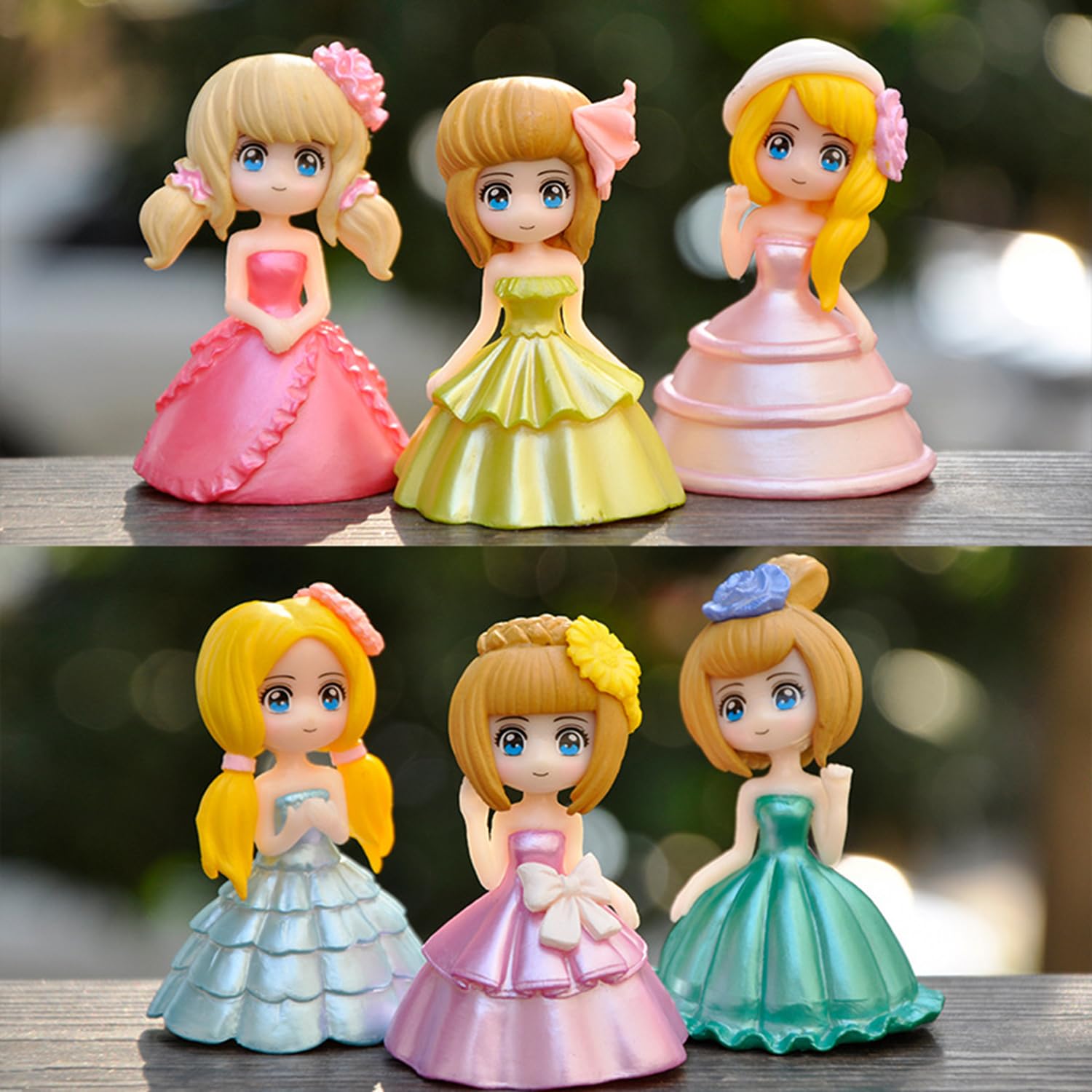 Spiaty Plastic Princess Dress Girl Home, Car and Office Decor Figurine (Small, Multi, Set of 6)