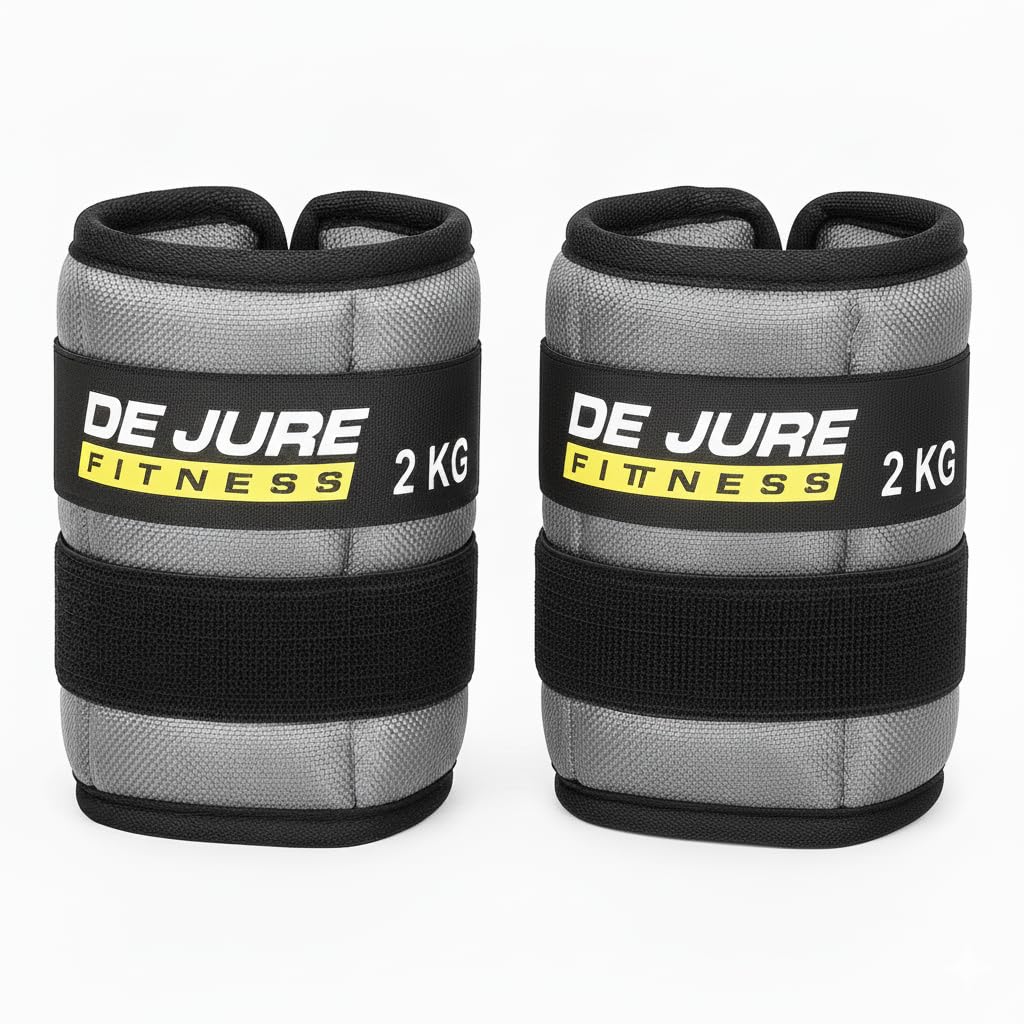 DE JURE FITNESS Ankle & Wrist Weight Set 2KG Pair (2kg x 2 = 4kg) Adjustable Strap, Premium Cushioned Polyester, Strength Training & Workout Weights for Men & Women – Grey