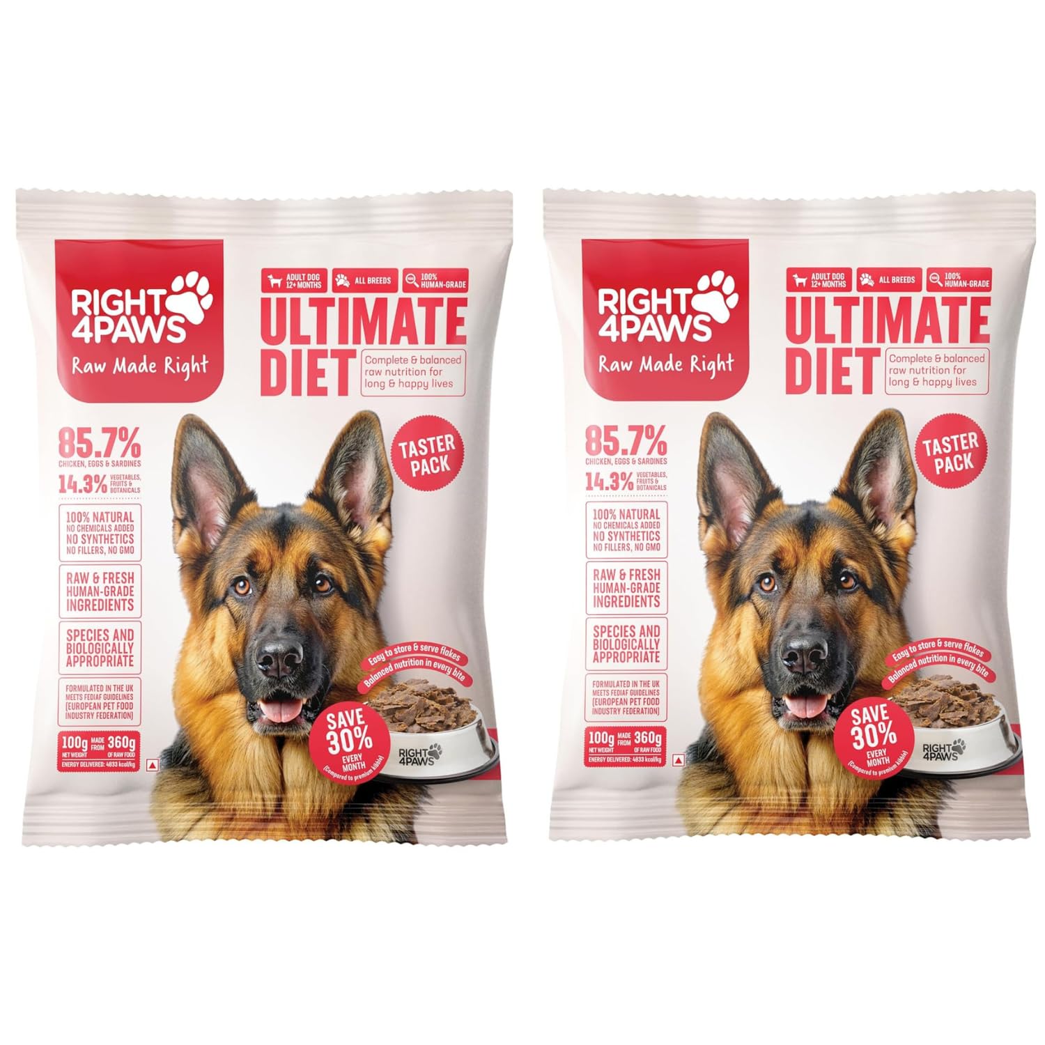 Dry Dog Food – Ultimate Diet – Diet for Adult with High Nutrition 85.5% Quality Animal Source Biologically Appropriate Reduced Stool, Taster Pack 100g(Pack of 2)