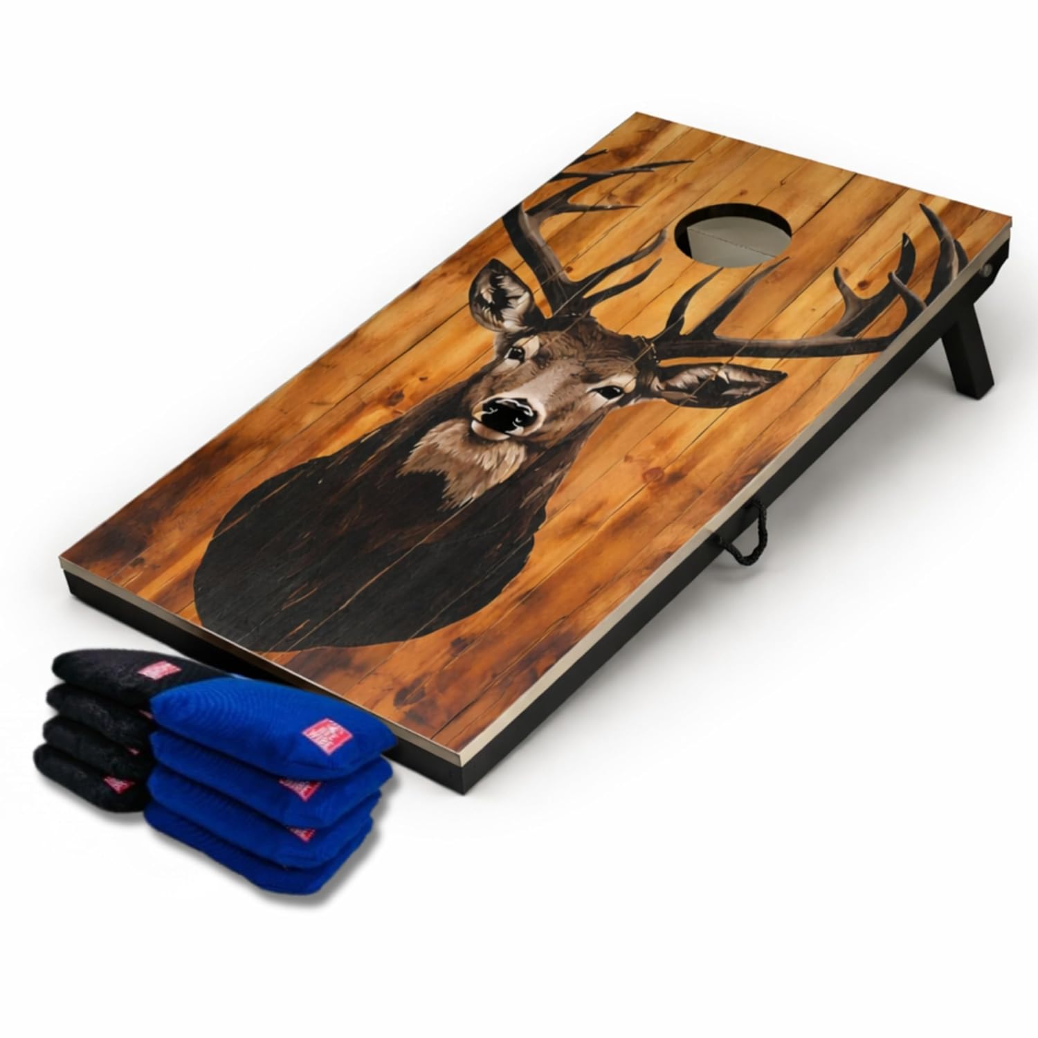 Classic Cornhole Board Game Set (4x2 Ft) – Includes 1 Premium Wooden Cornhole Board, 8 Bean Bags (Rustic Deer)
