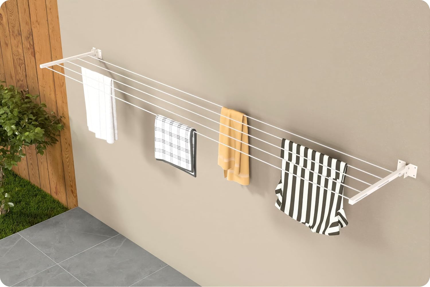 Amiraj Wall Mounted Clothes Drying Stand | Foldable Powder Coated Metal Cloth Dryer | 50 Feet Drying Space | Heavy Duty Laundry Hanger Rack | Balcony, Bathroom, Utility Area & Home with Fasteners Set