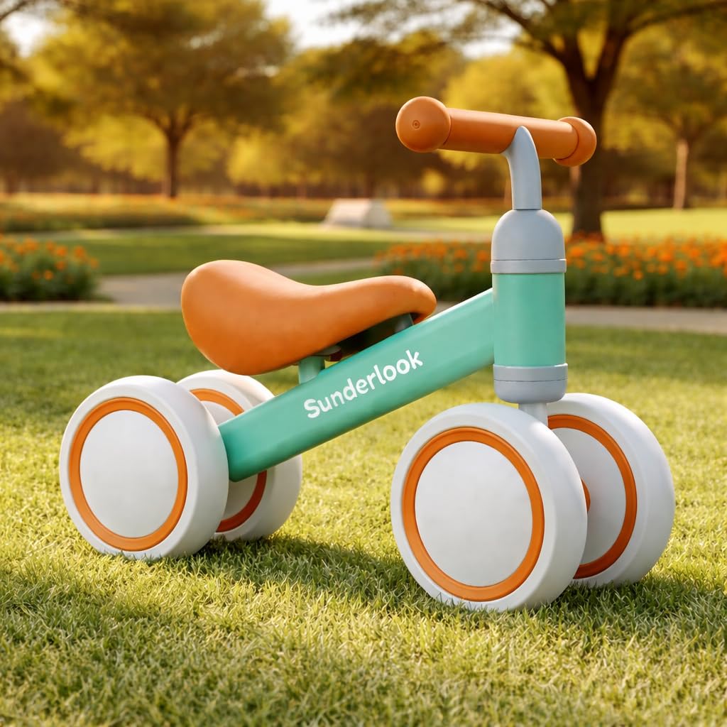 Sunderlook Balance Bike for 1+ Year Old – Mini Ride for Baby, Manual Push Bike for 12-36 Months, Sturdy Balance Bike for 2+ Year Old, Intelligence Development, Girls, Boys Beginners (Green)
