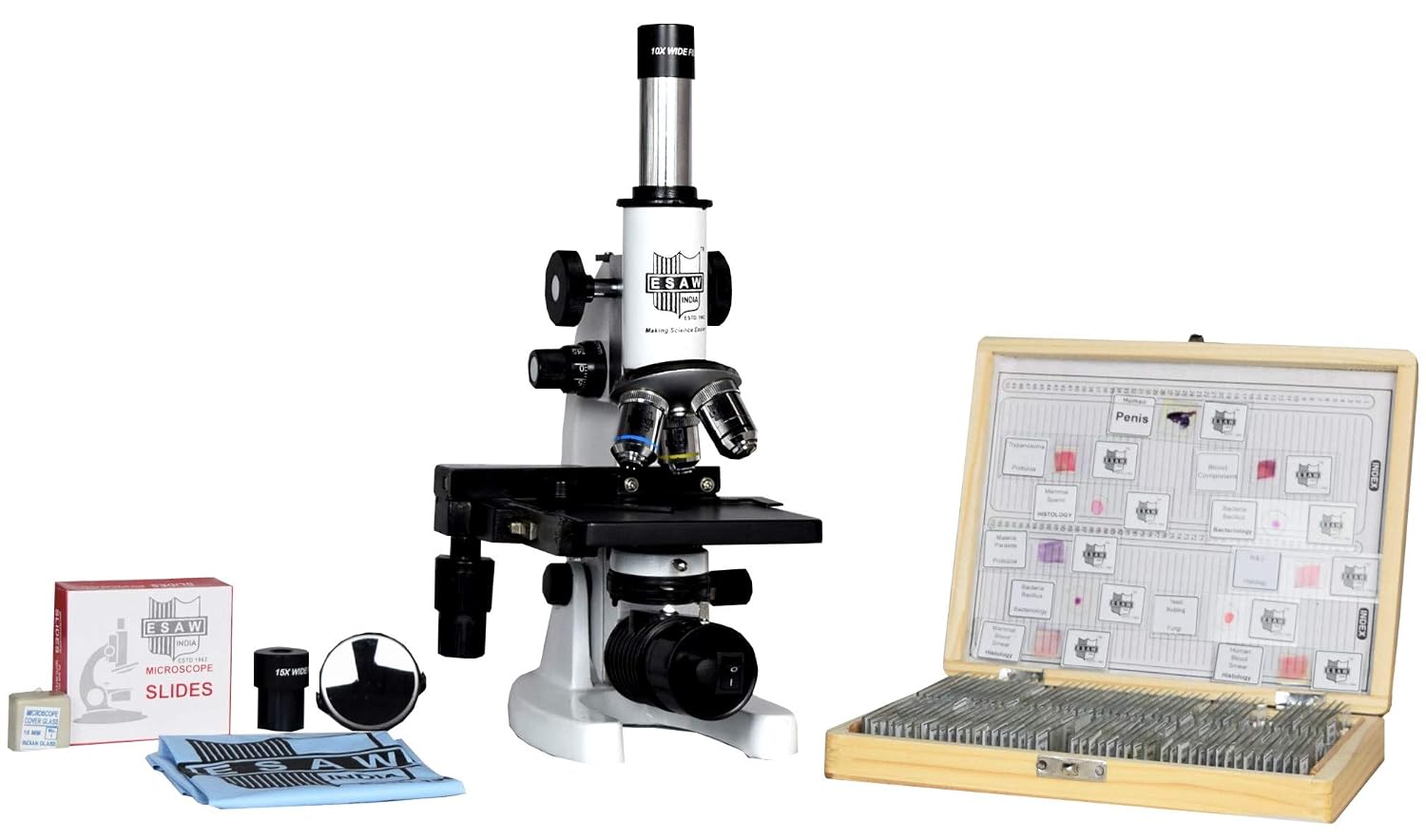 ESAW 1125X Student Compound Light Microscope for Kids with 100 Blank Slides, Cover Slips and Prepared Slides