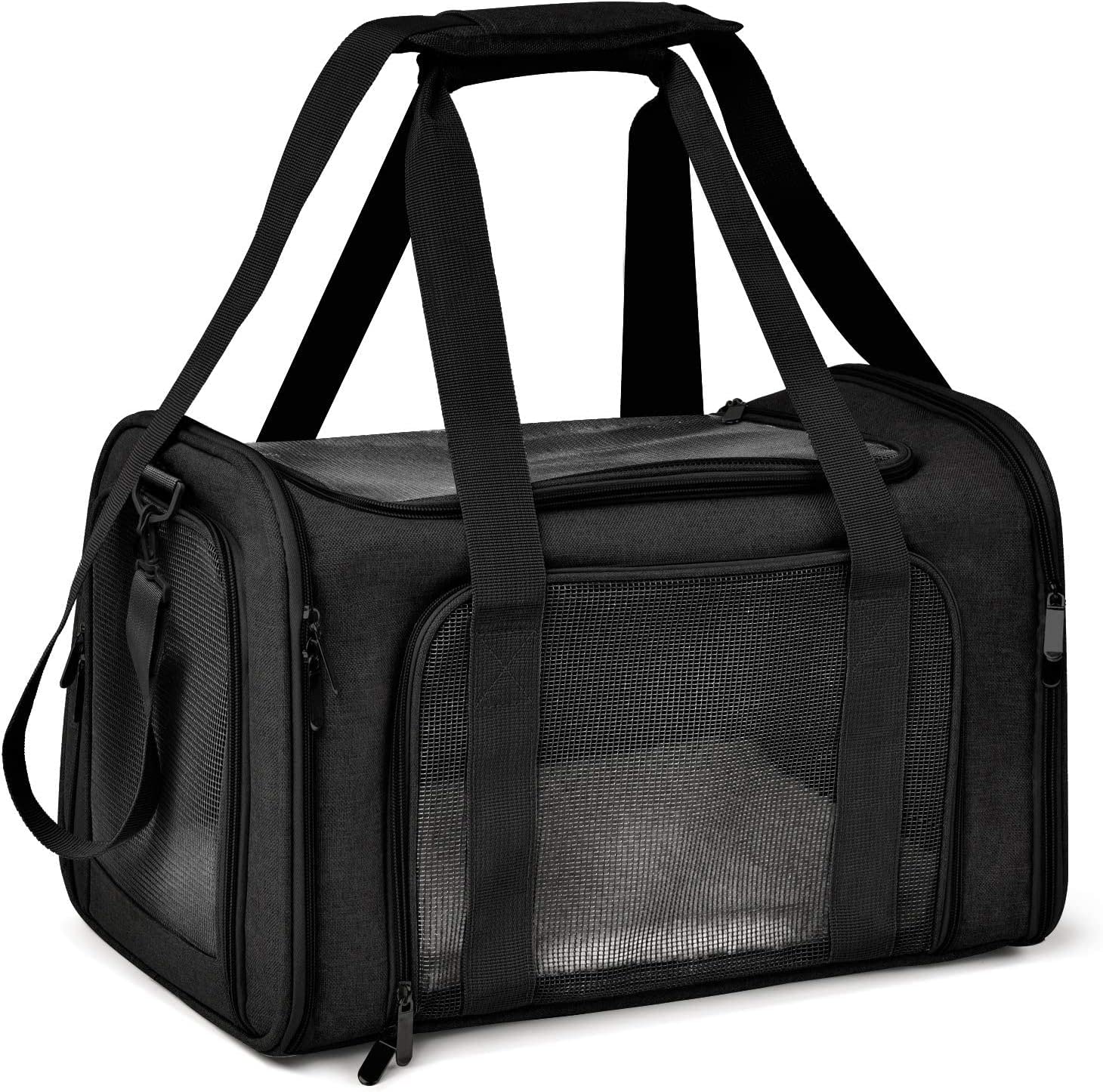 PETANGEL Airline Approved Cat & Small Dog Carrier Pet Carrier Bag for Kitten, Puppies up to 4Kg, Dog Carrier Soft Sided, Collapsible Travel Puppy Carrier (Size: S, Black)