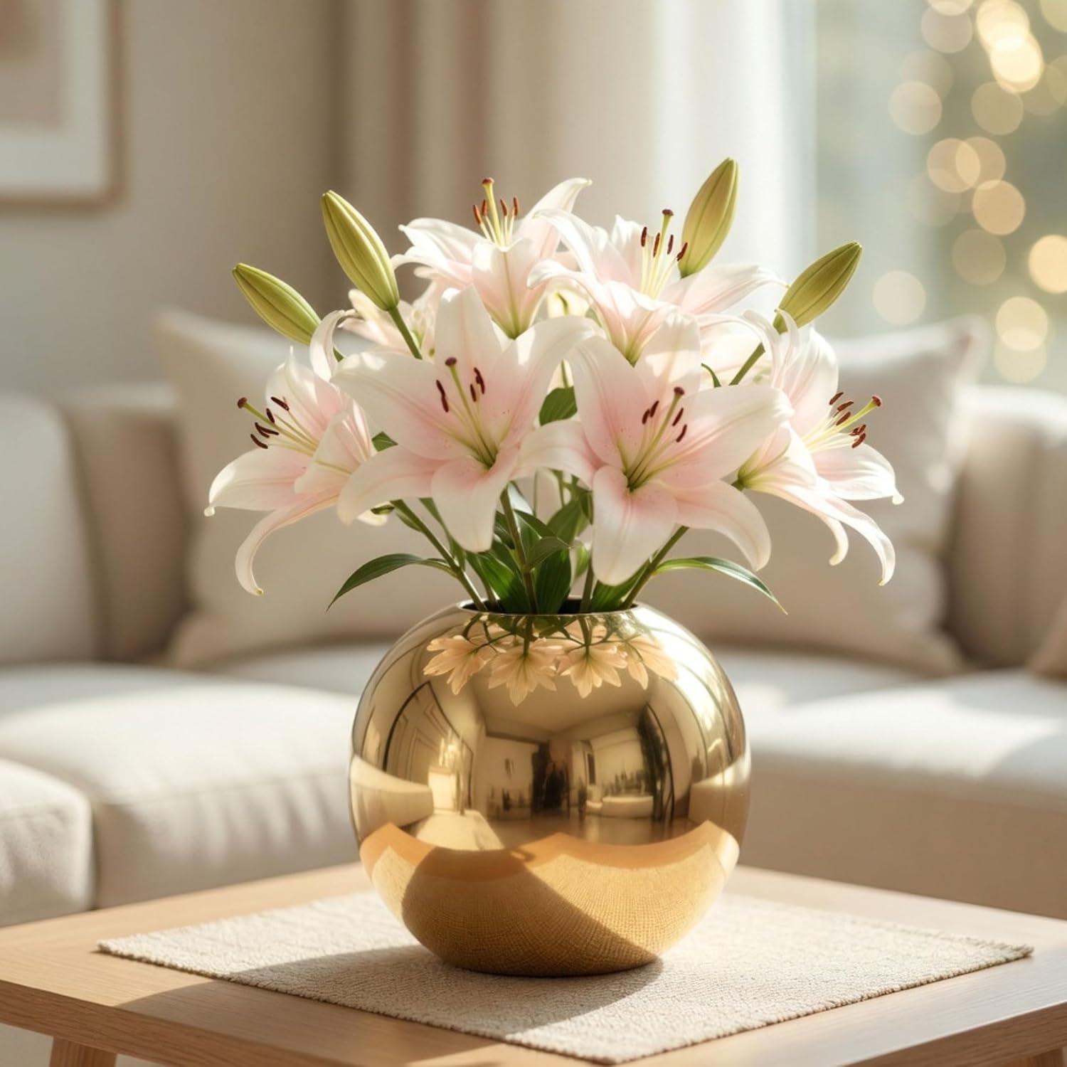 BEHOMA Metal Ball Round Vase for Home Decor, Gold