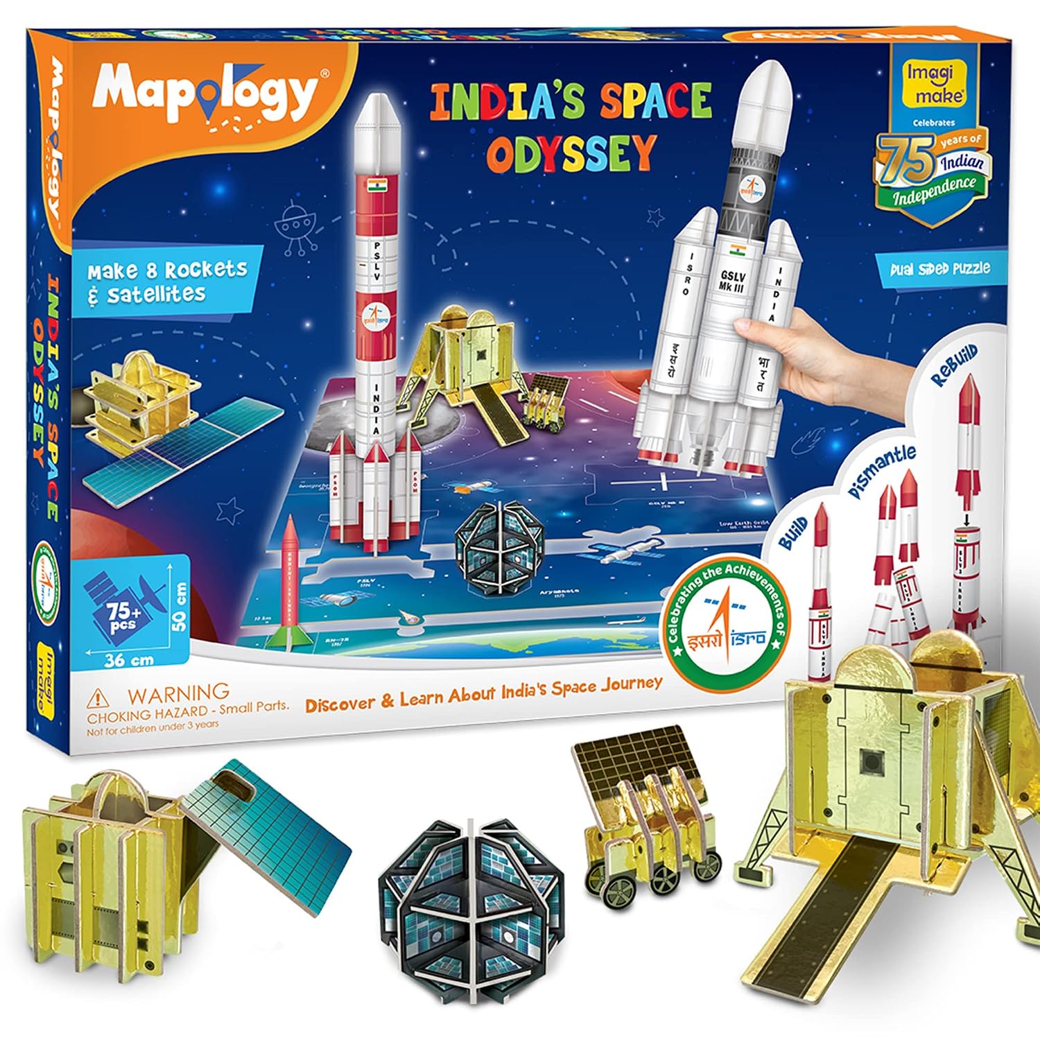 Imagimake Mapology – Isro India’S Space Odyssey|Rocket & Satellite Model Making 1 Piece Sets|Astronaut & Space Toys|Educational Blocks Toy Puzzle – 7+ Years Kids|3D Puzzle Building Set,Multicolor