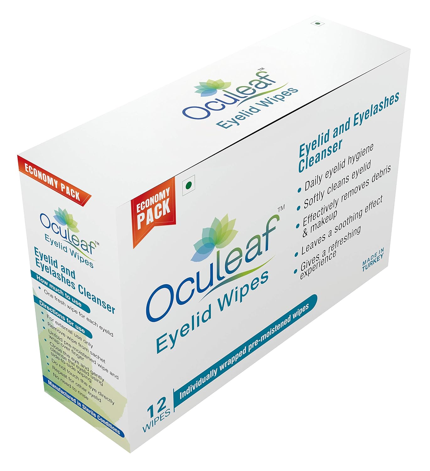 Oculeaf Eyelid Wipes -Natural Tea Tree Oil, For Daily Eyelid & Eyelashes Hygiene, Itchy-Irritated- Digital Eye Strain-Makeup Remover Any Time -12 Wipes