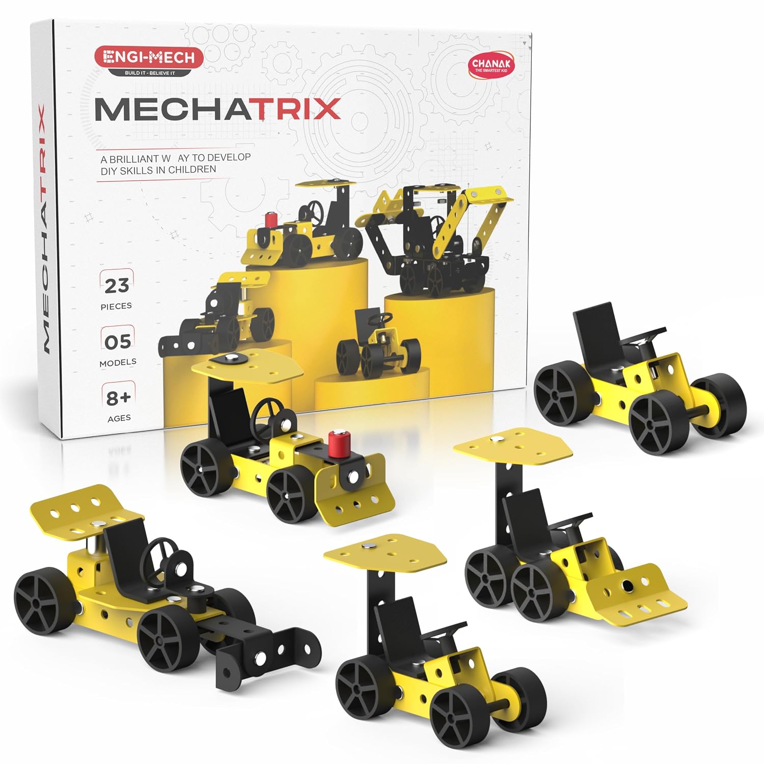 Chanak Mechatrix STEM Construction Vehicle Building Kit for Kids, 23 Pcs Engineering Toy Set with Tools, Build 5 Realistic Construction Vehicles, Educational STEM Learning Toy for Boys Ages 3+