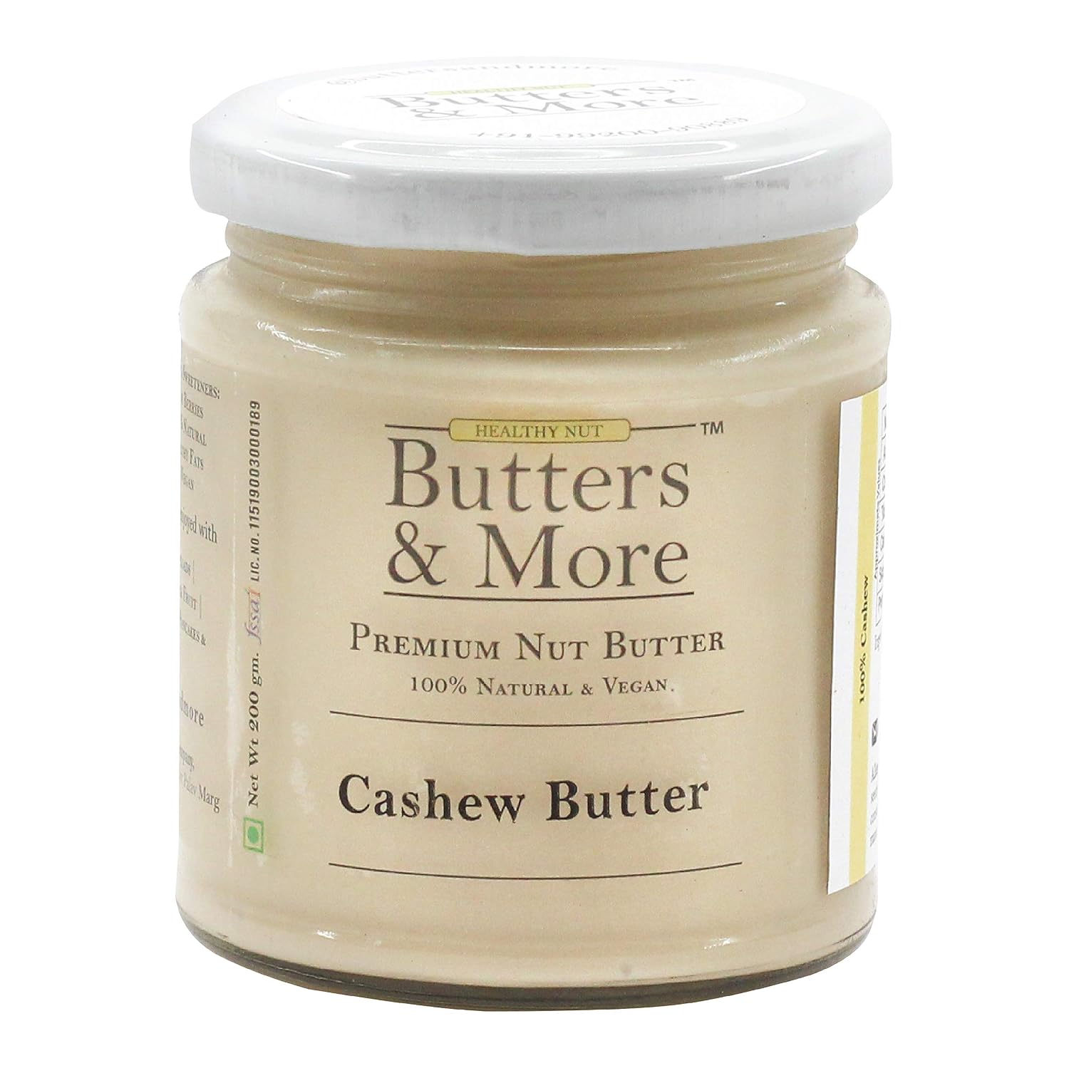 Butters & More Vegan Natural Cashew Butter (200G) Unsweetened Single Ingredient Creamy Nut Butter. Keto & Diabetic Friendly.
