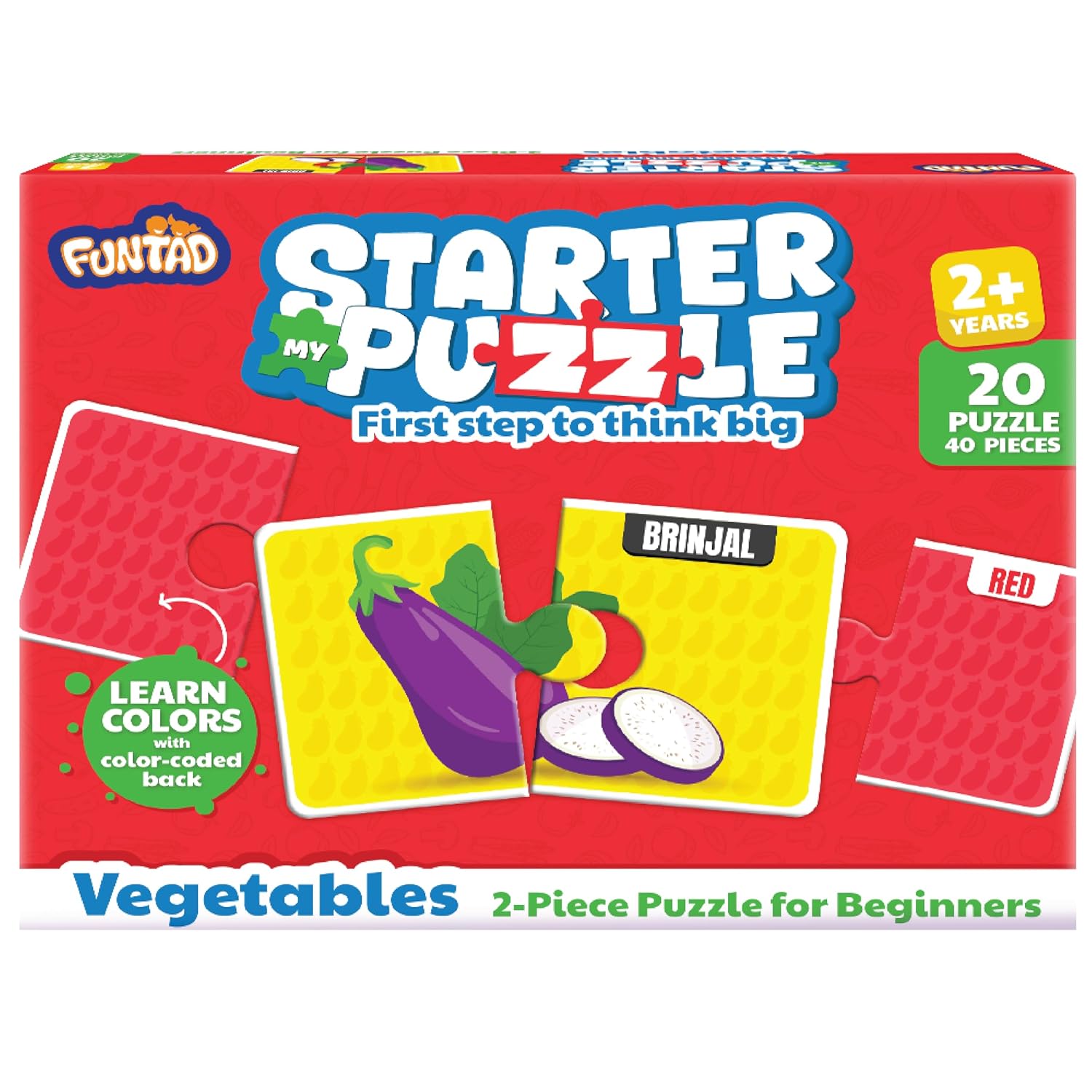 My Starter Jigsaw Puzzle – Vegetables & Colors| 2-Piece Puzzle for Kids Age 2,3,& 4 yrs| Montessori Educational Toy Set of 20 Puzzle, 40 Big Pieces| Return & Birthday Gift for Boys & Girls