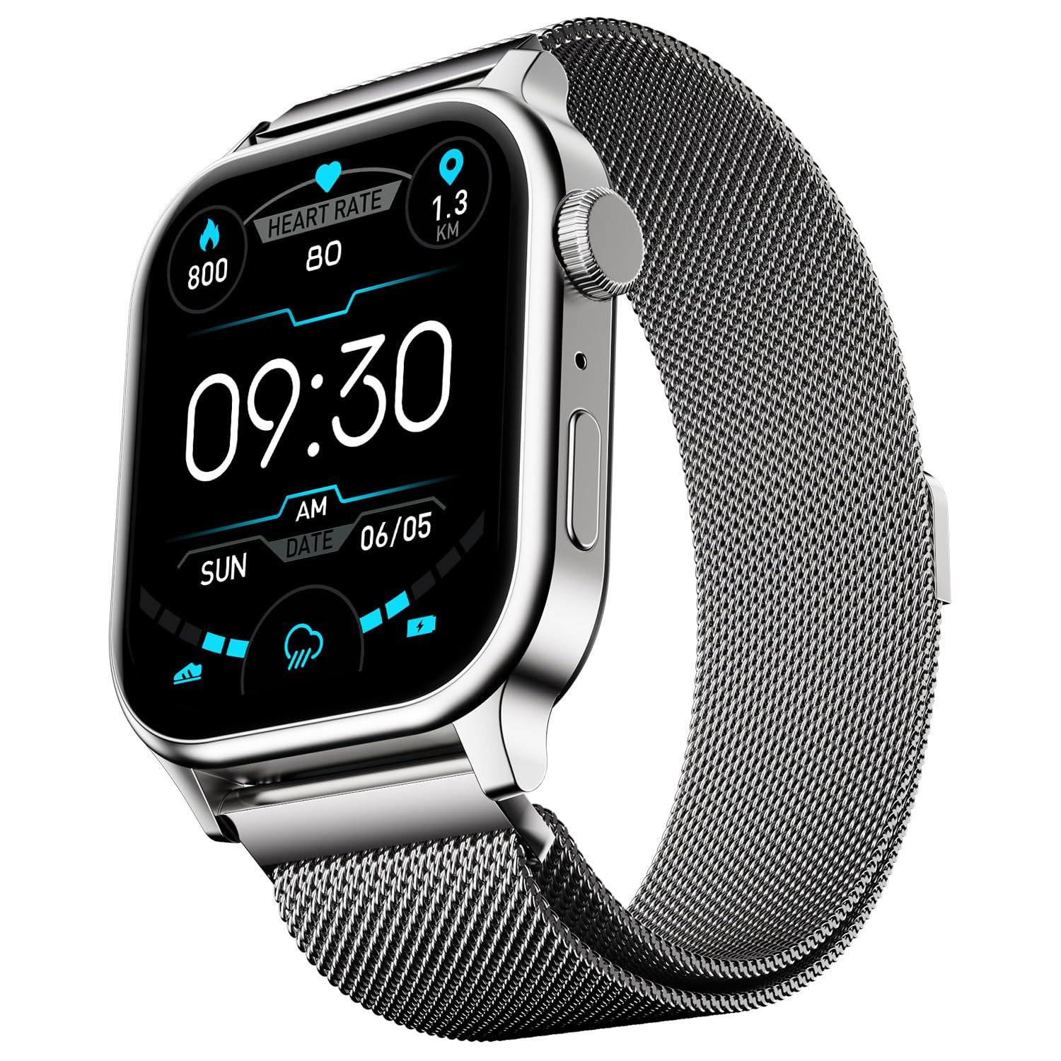 Fire-Boltt Rise Round Smart Watch 1.85″ HD Display with Bluetooth Calling, Rotating Crown, AI Voice Assistant, SpO2 & Heart Rate Monitor, 120+ Sports Modes, IP67 Waterproof Metal Smartwatch – Silver