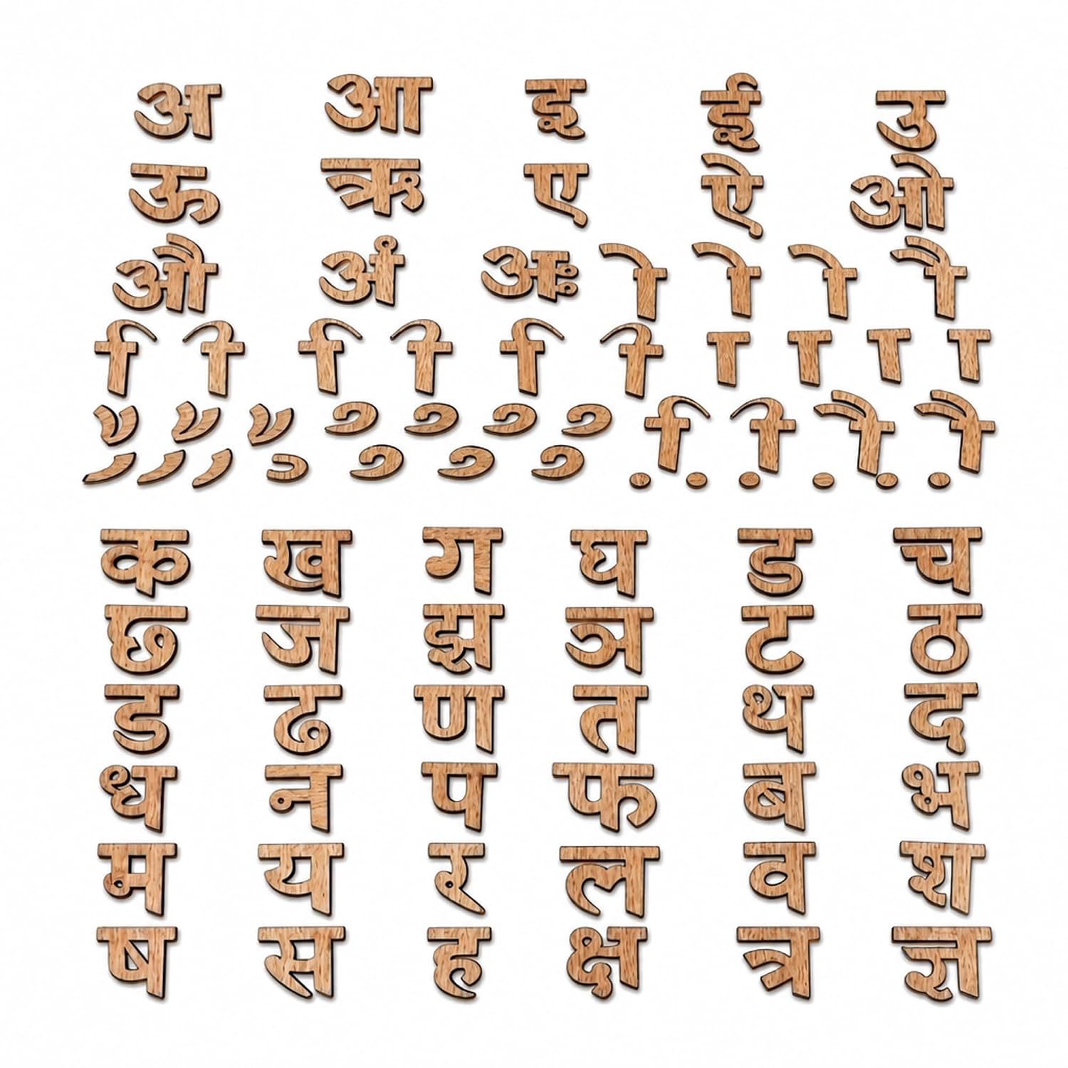 Tantrums Wooden Hindi Varnamala Alphabet Set | Movable Swar, Vyanjan & Punctuation | Montessori Hindi Alphabet Learning Educational Toy for Kids