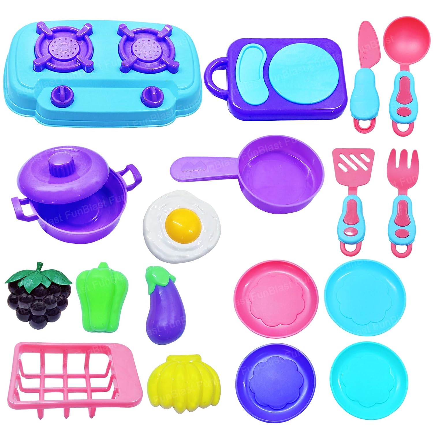 FunBlast Kitchen Play Set Toys for Girls -17 Pcs Portable Cooking Kitchen Play Set Pretend Play Food Party Role Toy for Boys Girls (Multicolor)