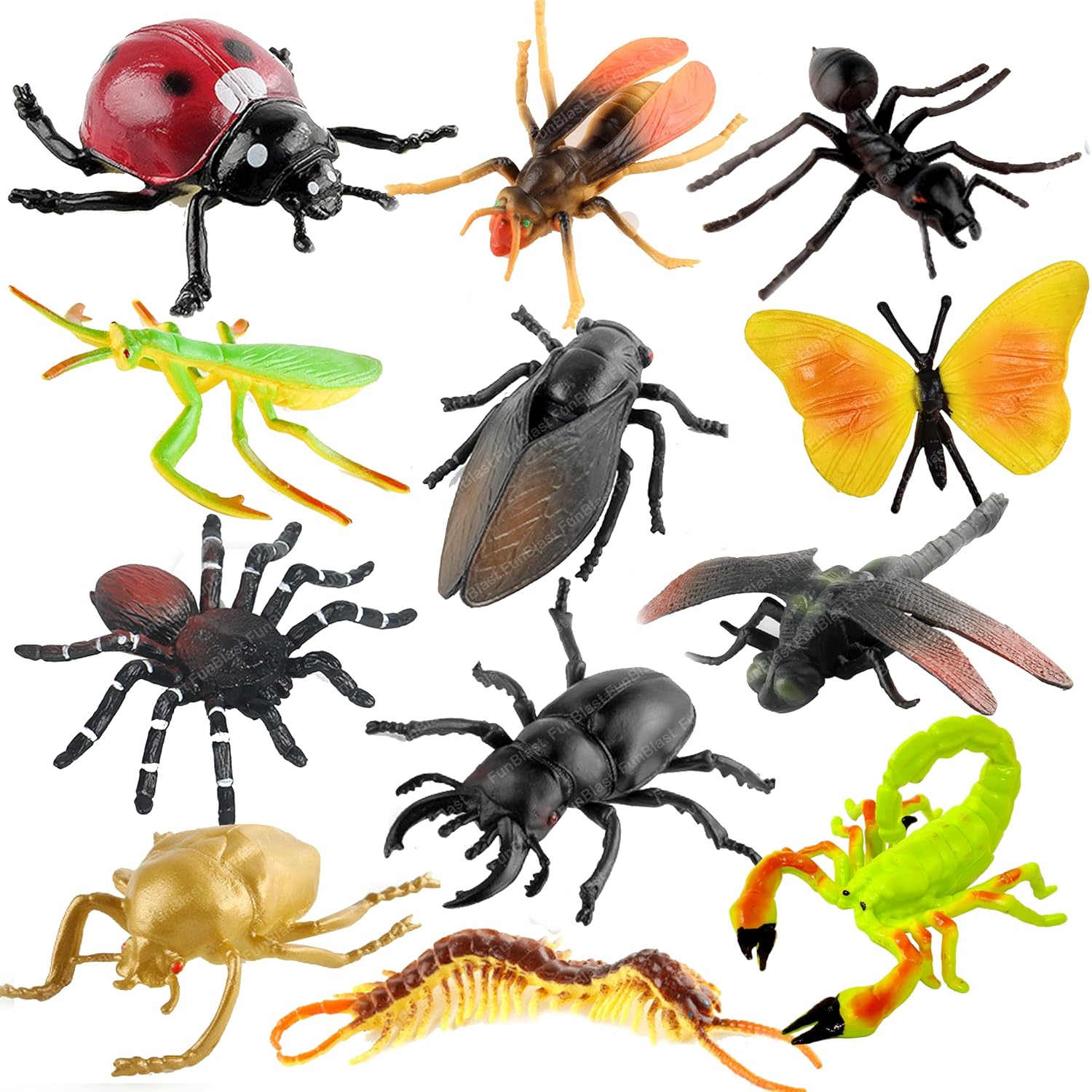 FunBlast Realistic Insect Toy for Kids -12 Pcs Big Size Animal Figure Toys for 3+ Years Old Boys, Girls, Prank Toys for Kids and Children (Multicolor)