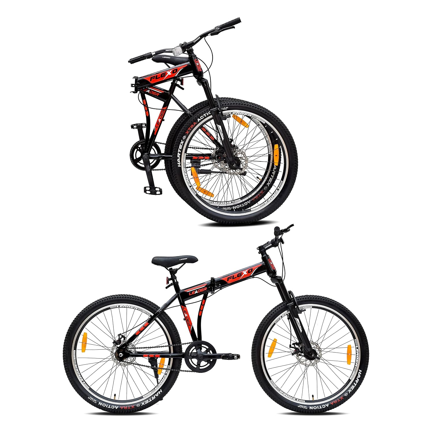 Leader Flexo 27.5T Foldable Bicycle/Bike Without Gear Single Speed with Front Suspension and Dual disc Brake for Men- Matt Black/Red Ideal for 12+ Years