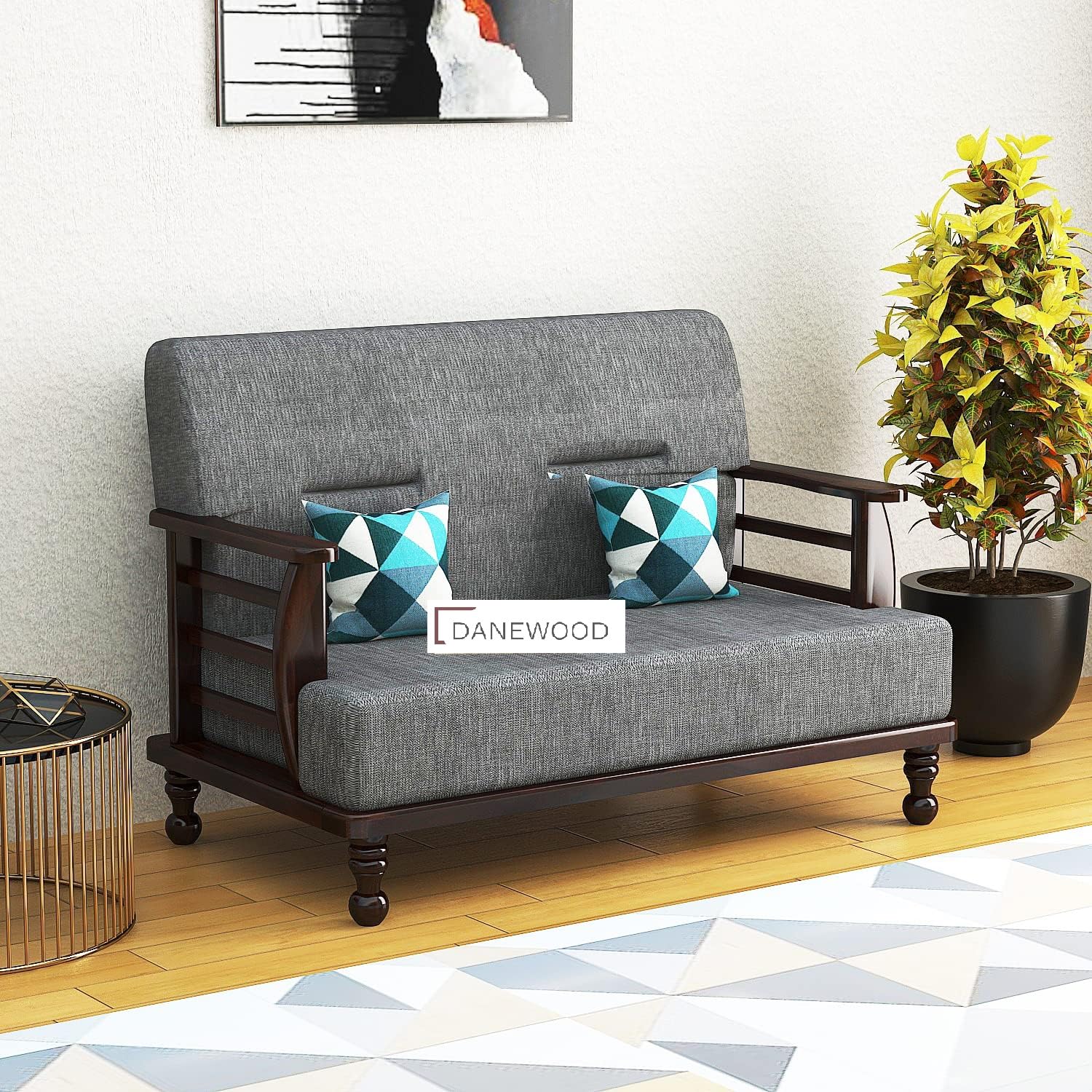 DaneWood – 2 Seater Sofa Set for Living Room, Drawing Room & Office Lounge | Capacity – Two Seater, Sheesham Wood, Mahogany Finish