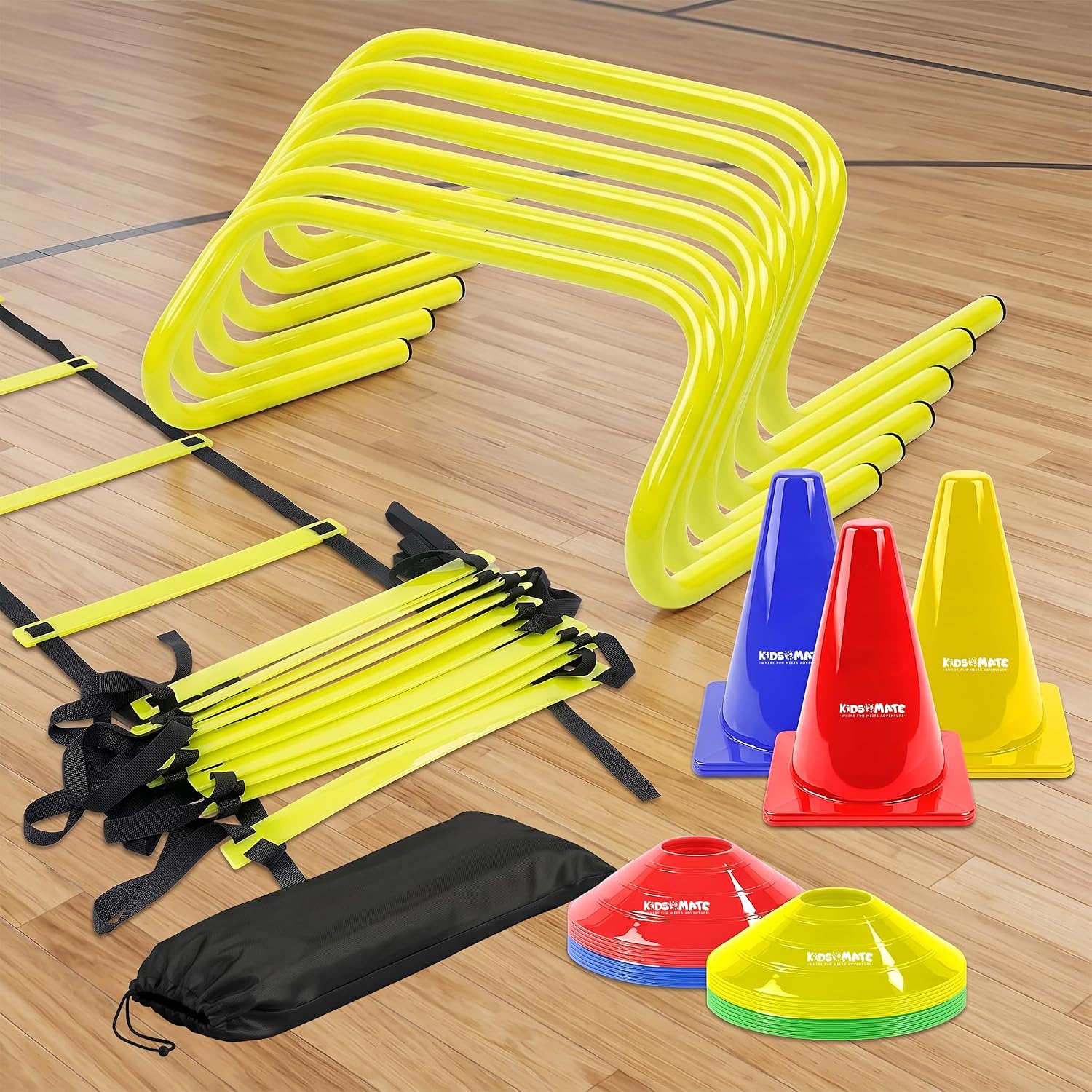 Kidsmate Speed & Agility Training Equipment Kit for Kids | Ladder, Hurdles, Marker Cones & Space Markers Combo Set | Sports Toys for Boys & Girls 7-14 Years | Fitness Toys for Teens & Beginners