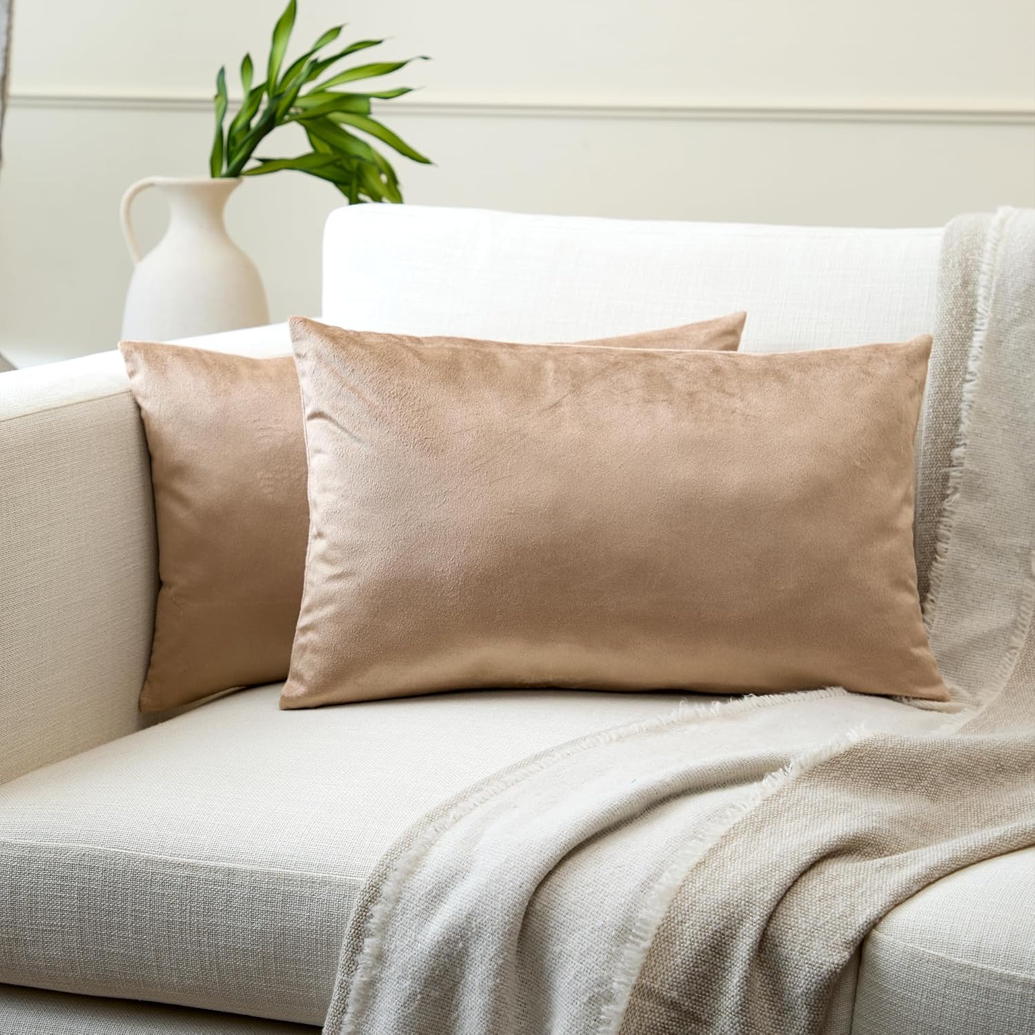 Encasa XO Velvet Cushion Covers, No Inserts, Pack of 2, Beige
