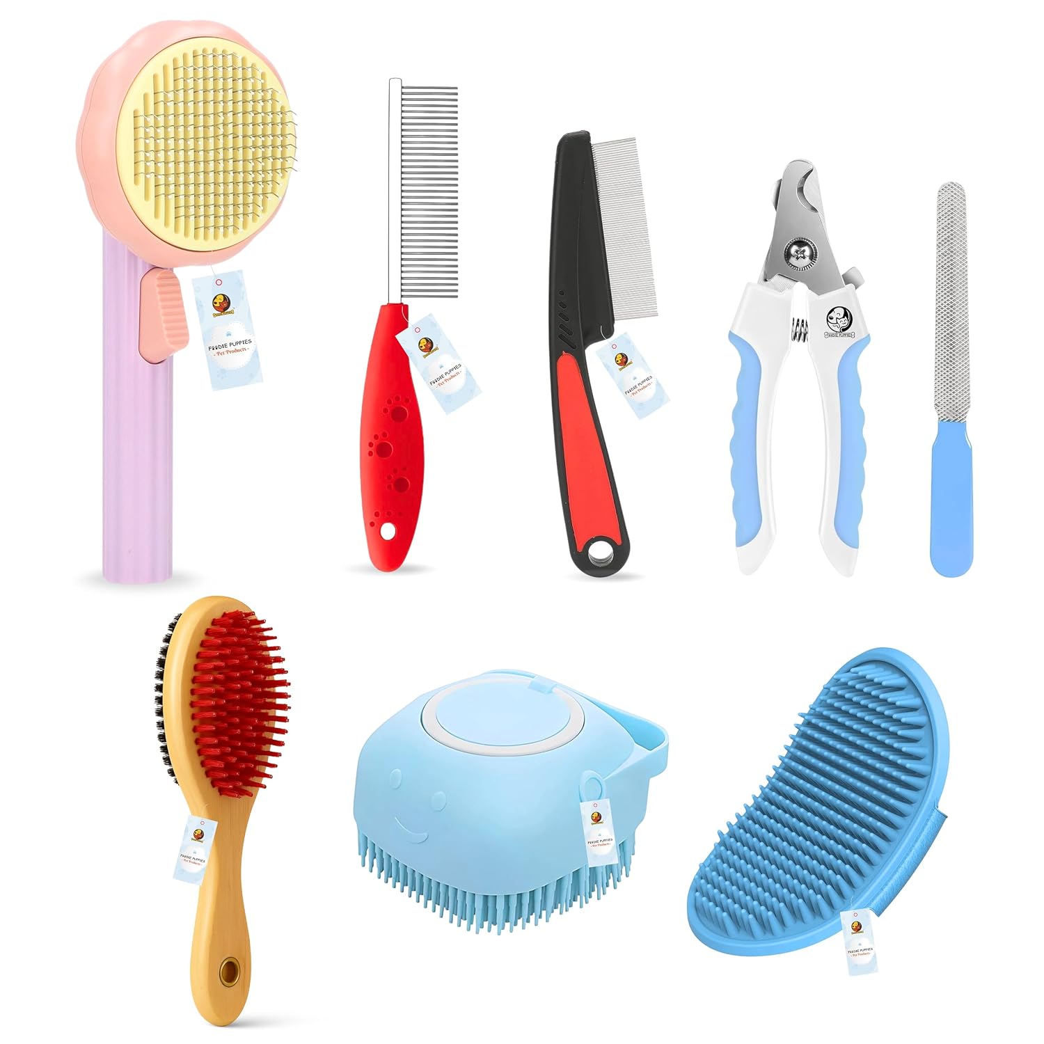 Foodie Puppies 7-in-1 Pet Grooming Festival Gift Box for Dogs & Cats – (Pumpkin Slicker, Soft Brush, Flea Comb, Single Side Comb, Bath Brush, Glove, & Nail Clipper with Filer, Small ) I Perfect for Daily Grooming