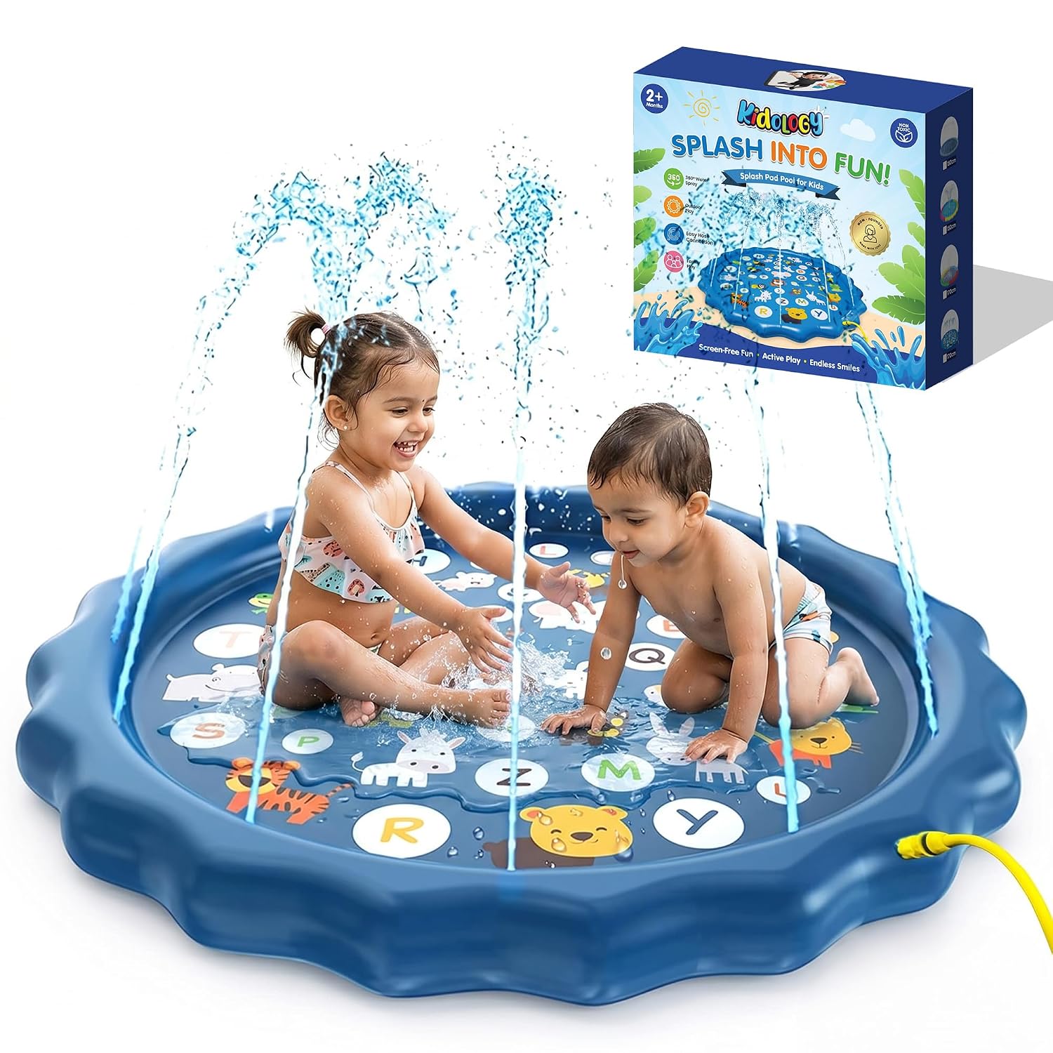 Kidology Splash Pad Sprinkler Pool for Kids 2-8 Years | Outdoor Water Sprinkler Pool for Toddlers & Kids | 97 cm Anti-Slip Non-Slip Foldable Sprinkler Mat | Summer Outdoor Water Toys Gift Boys Girls