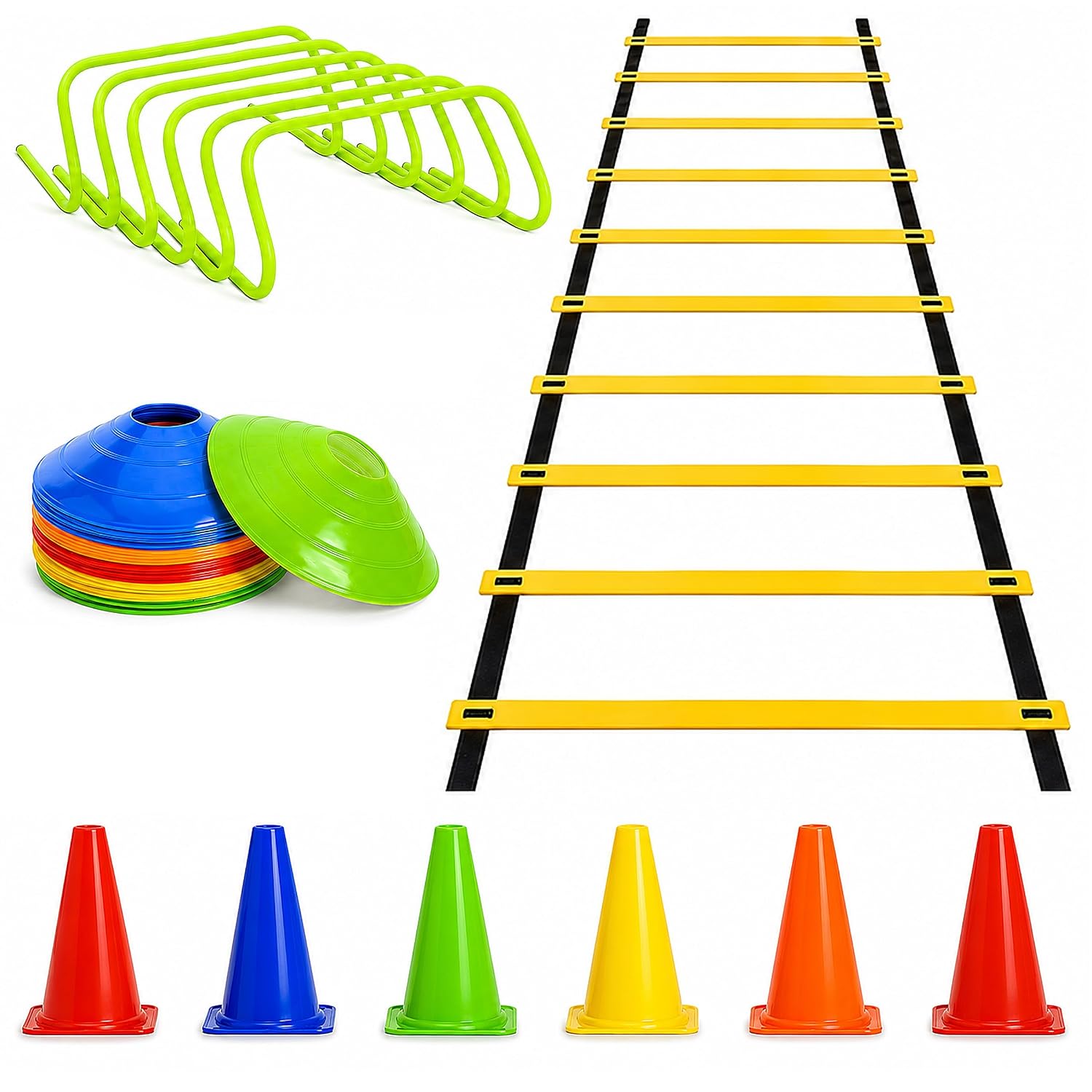 Toyshine Fitness Combo – 6 pc Hurdles, 6 pc Stacking Cones, 10 Pc Space Markers and 1 Pc Agility Ladder ((SSTP)
