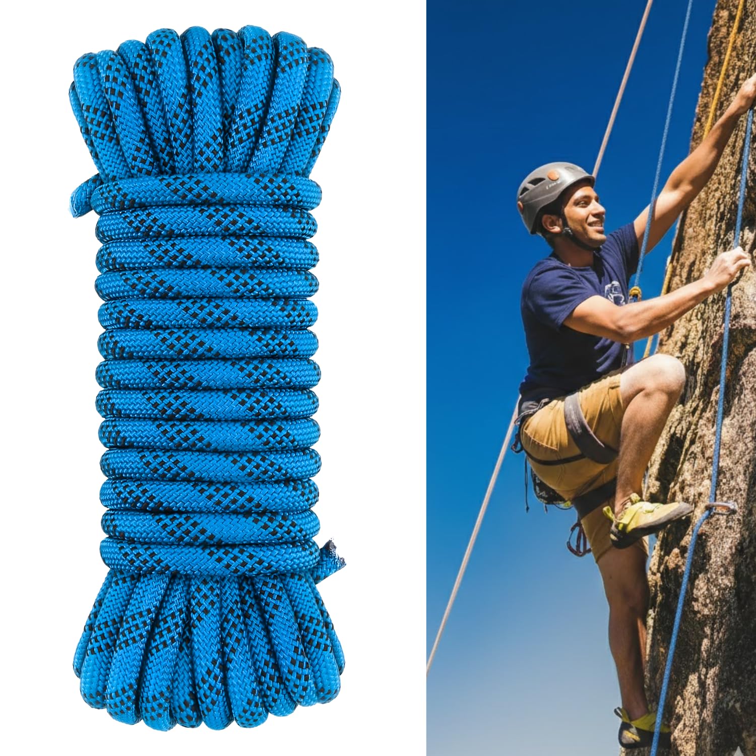 White Tech Premium (10.5mm 10Mtr) Rock Climbing Static Rope Nylon 23 KN Breaking High Strength Industrial Safety Rope, Hiking Climbing Fire Escape Rappelling Mountaineering Construction