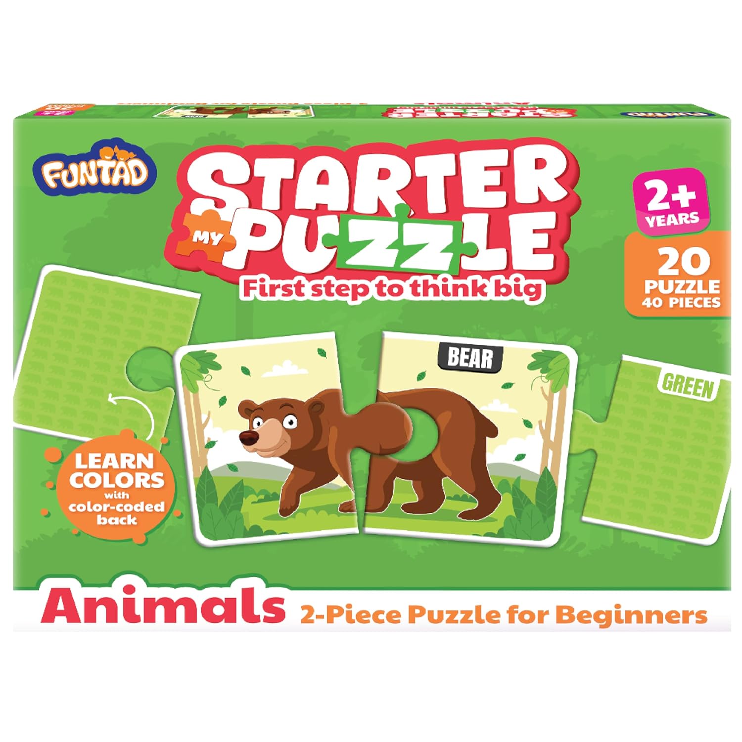 My Starter Jigsaw Puzzle – Animals & Colors| 2-Piece Puzzle for Kids Age 2,3,& 4 yrs| Montessori Educational Toy Set of 20 Puzzle, 40 Big Pieces| Return & Birthday Gift for Boys & Girls