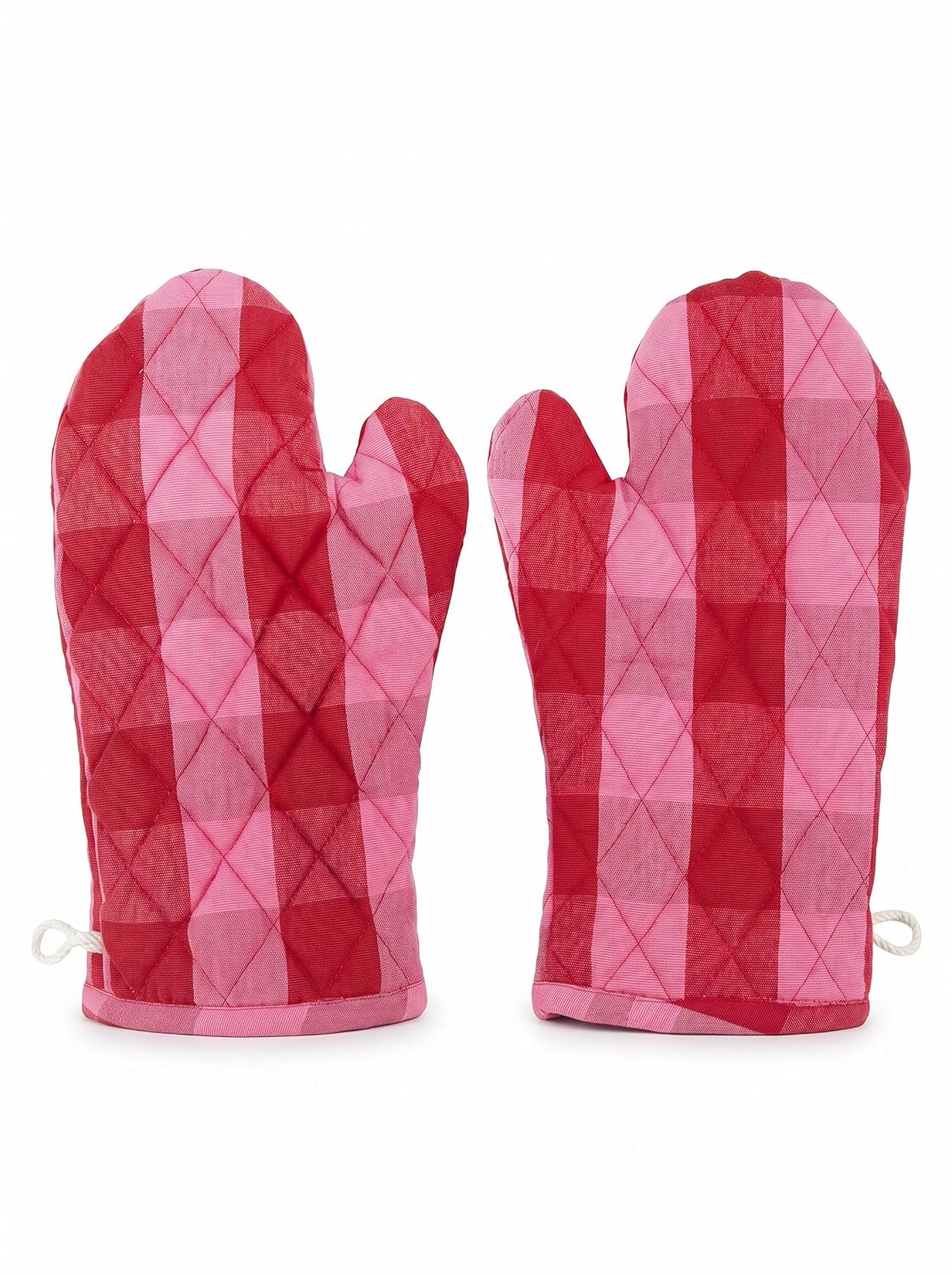 Pure Cotton Quilted Oven Glove 18 x 30 Cm Microwave Hand Glove For Kitchen Cooking & Baking Heat Resistant Set of 2 Pink and Red Buffalo Check Oven Mittens for Kitchen