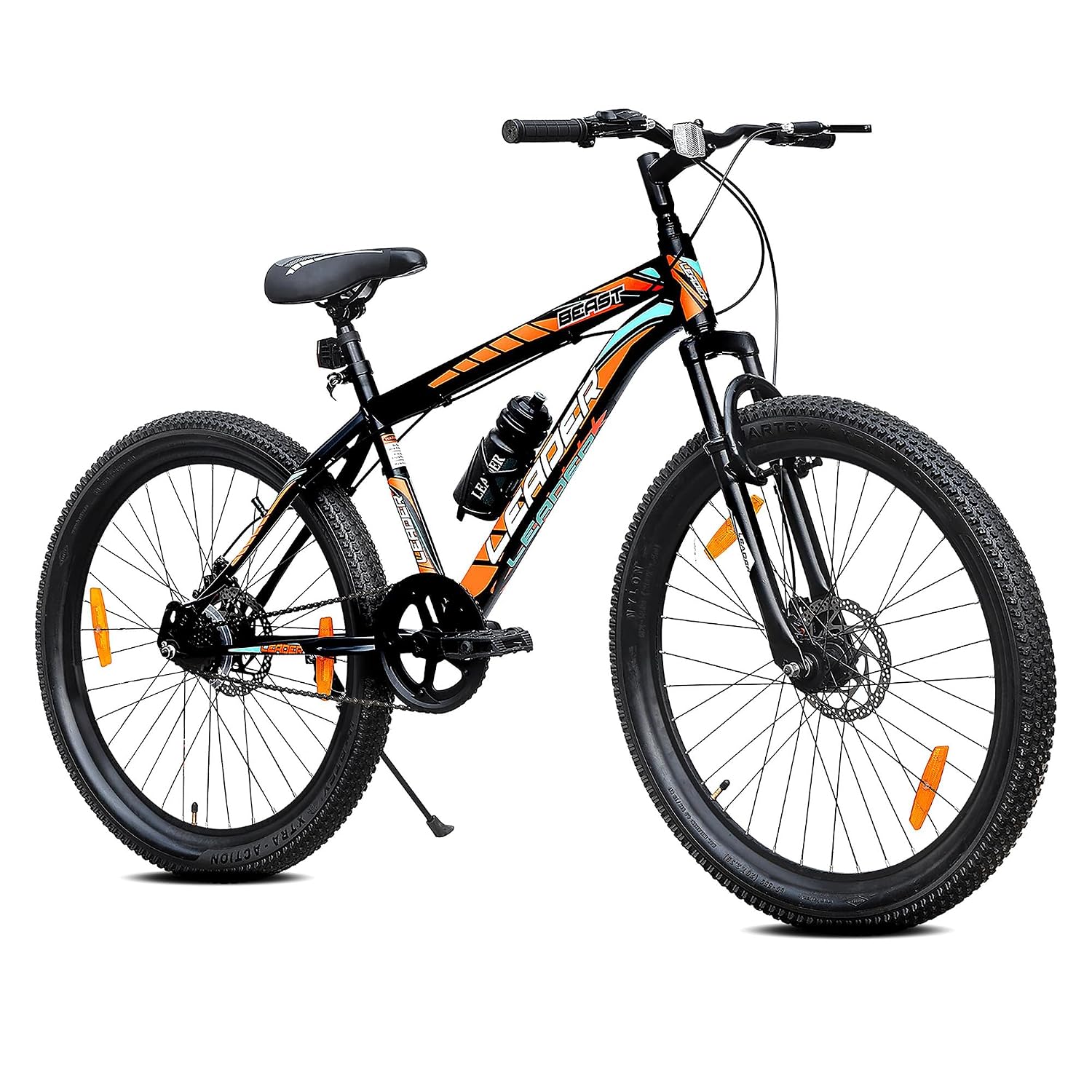 Leader Beast 26T Mountain Cycle for Men with Front Suspension and Dual Disc Brake with Complete Cycle Accessories | Without Gear Cycle – Ideal for 10+ Years (Frame: 18 Inches) (26T, Matt Black)