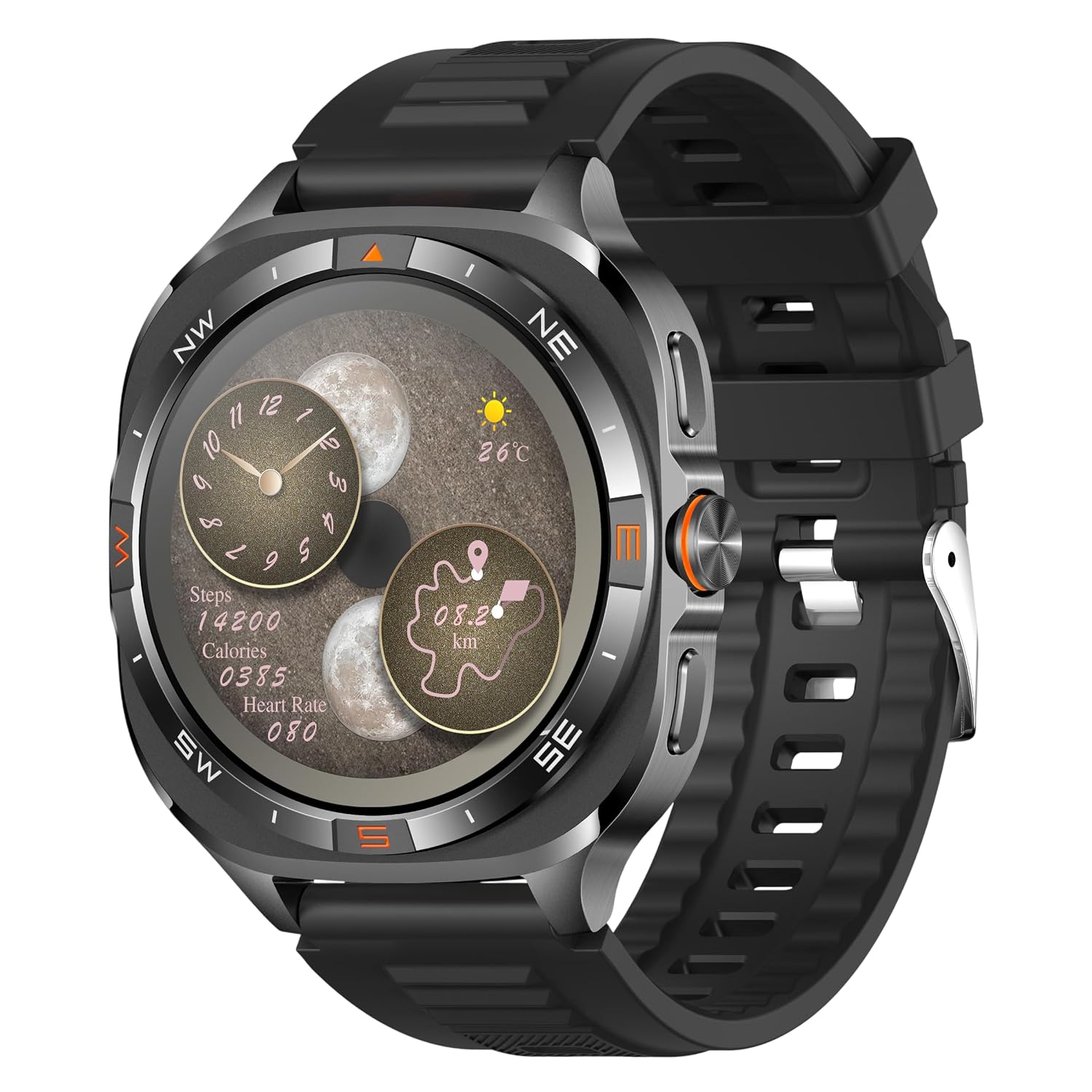 Shyenah G400 Sports & Adventure GPS Tracking Smartwatch–1.46 HD | Military Design | Compass, Altimeter & Barometer | HR & SpO2 Monitoring | Bluetooth Calling | Video Watchface | 800mAh (Black)