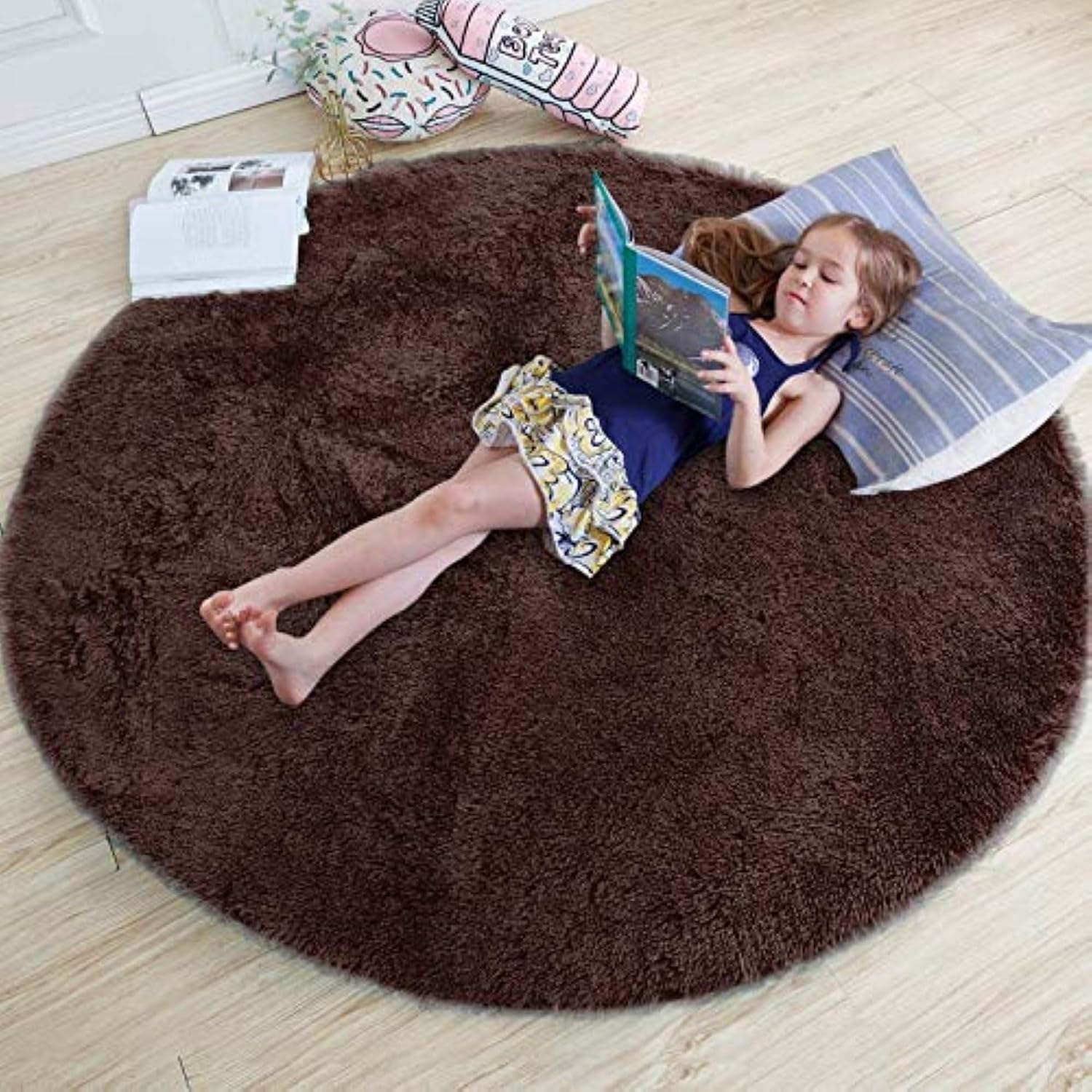F R Creation Soft Fluffy Shag Area Rugs for Living Room, Shaggy Floor Carpet for Bedroom, Girls Carpets Kids Home Decor Rugs, Cute Luxury Non-Slip(2X2 Feet, Brown)