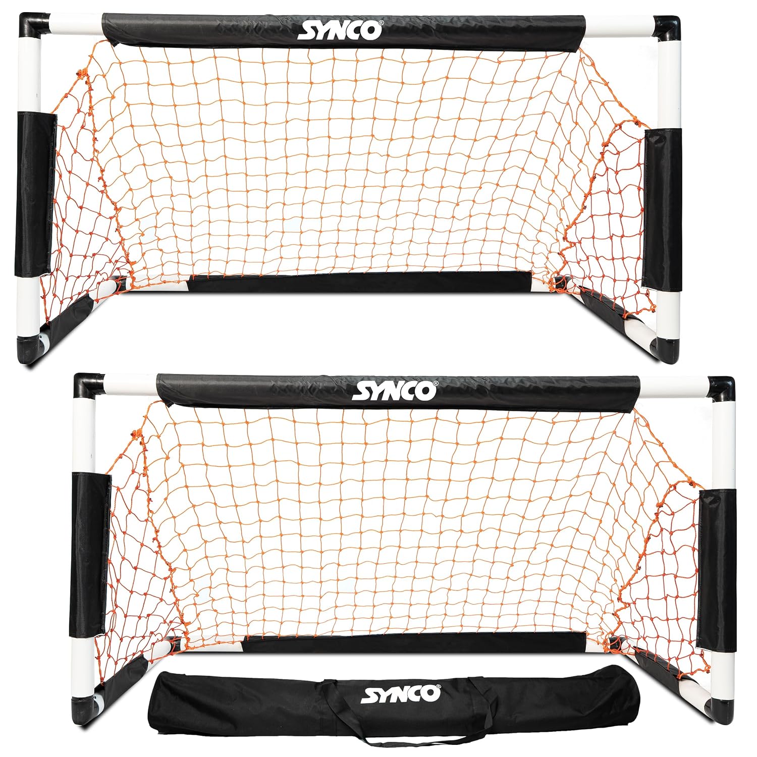 Synco Two Portable Soccer Goals with Carry Bag | Goal Post for Football Training | Long Lasting Durable Frame | Quick Setup Easy Folding Storage | Set of Two