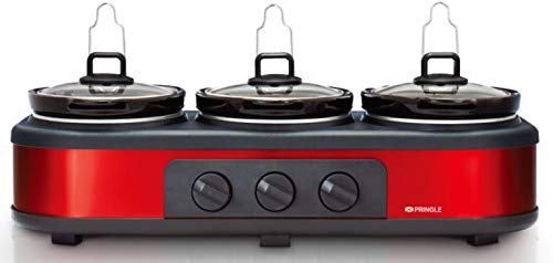 Pringle Electric Slow Cooker | Ceramic Pot with Glass Lid | Red Color FW 1806 – Capacity 4.5L (1.5L X 3 Pot) – 1 Year Onsite Warranty