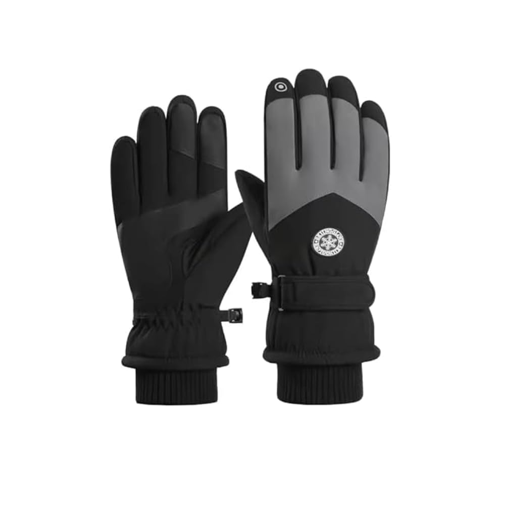 Thermal Winter Gloves for Men Women | Waterproof Windproof Warm Fleece Touchscreen Gloves | Anti-Slip Ski, Cycling, Bike, Riding, Outdoor Hand Gloves (Black Grey)