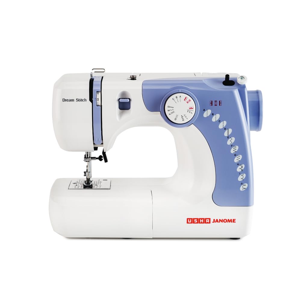 Usha Janome Dream Stitch Automatic Zig-Zag Electric Sewing Machine (White and Blue) 32.5 Quart