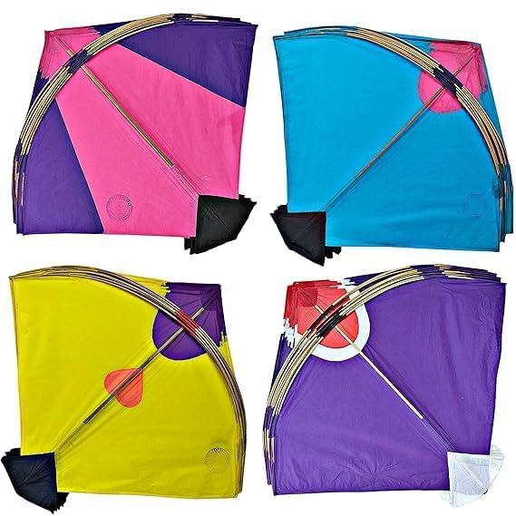 Traditional Fighter Paper Kites, Multicolor, Bamboo Frame Design, 42 x 42 cm, Decorative Flying Set, Pack of 10