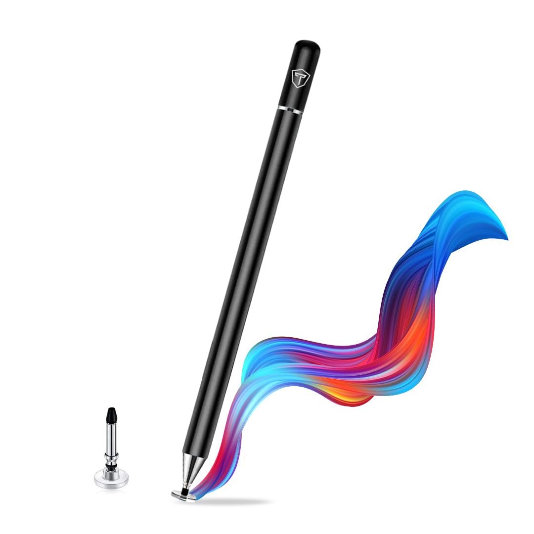 Tukzer Universal Stylus Pen for Smartphone/Tablet/iPad/Pro/Air/iPhone/iOS/Android/All Touch Screens Devices| Fine Point Disc Tip, Lightweight Aluminum Body Magnetic Cap Drawing Writing (Black)