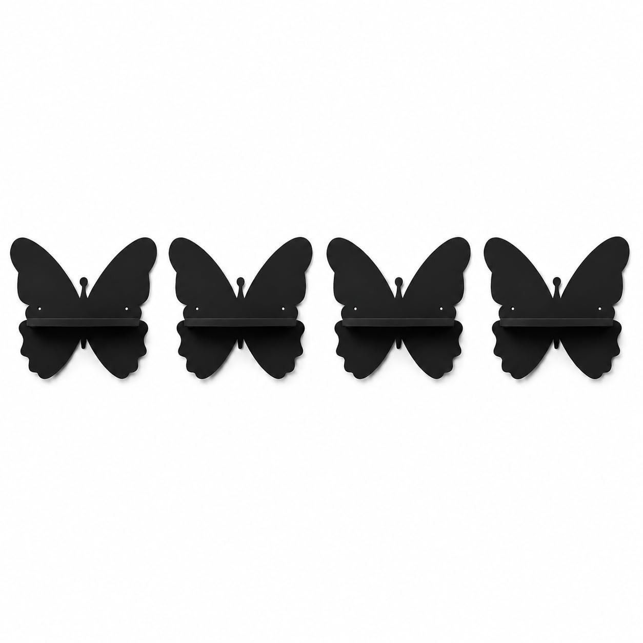 Butterfly Wall Shelf Set of 4 for Home Decor | Wooden Floating Wall Mounted Shelves for Living Room Bedroom Office | Modern Decorative Display Rack Organizer | Matte Black MDF Wall Shelves