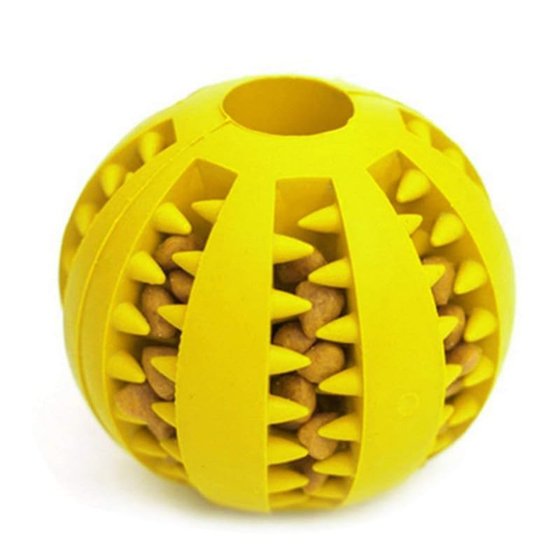 Dog Trust Puppy Teething Chew Toy Balls 1 Pack Interactive Dog Treat Dispensing Ball Rubber Small Breed Dog Chewing Enrichment Toys for Boredom and Brain Stimulating Chew Toy Color Yellow