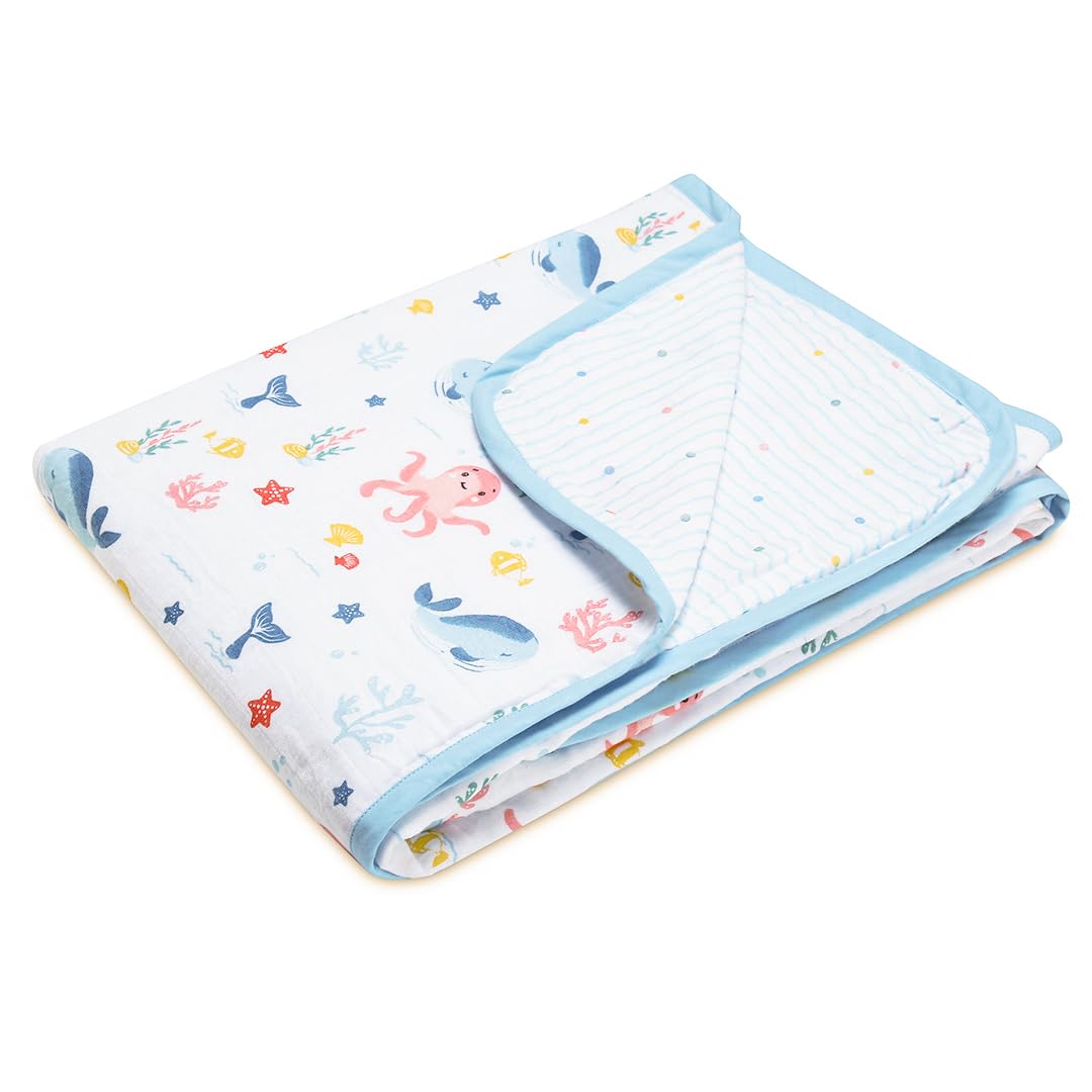 Haus & Kinder Muslin Blanket for New Born Baby, Soft Breathable Baby Blankets Newborn, Baby Blanket for 0-2 Years, Cozy Baby Blanket for Crib Nursery & Stroller, New Born Baby Essentials | Vitamin Sea