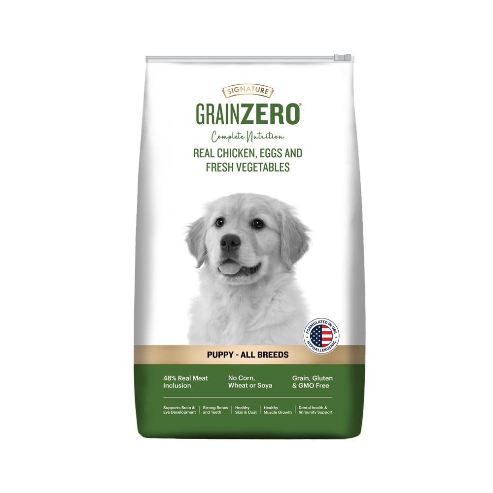 Grain Zero Puppy Dry Dog Food 1.2kg | Real Chicken, Egg & Vegetables | 48% Meat Inclusion, No Grain Formula, Gluten-Free | Promotes Healthy Skin & Coat | All Breeds