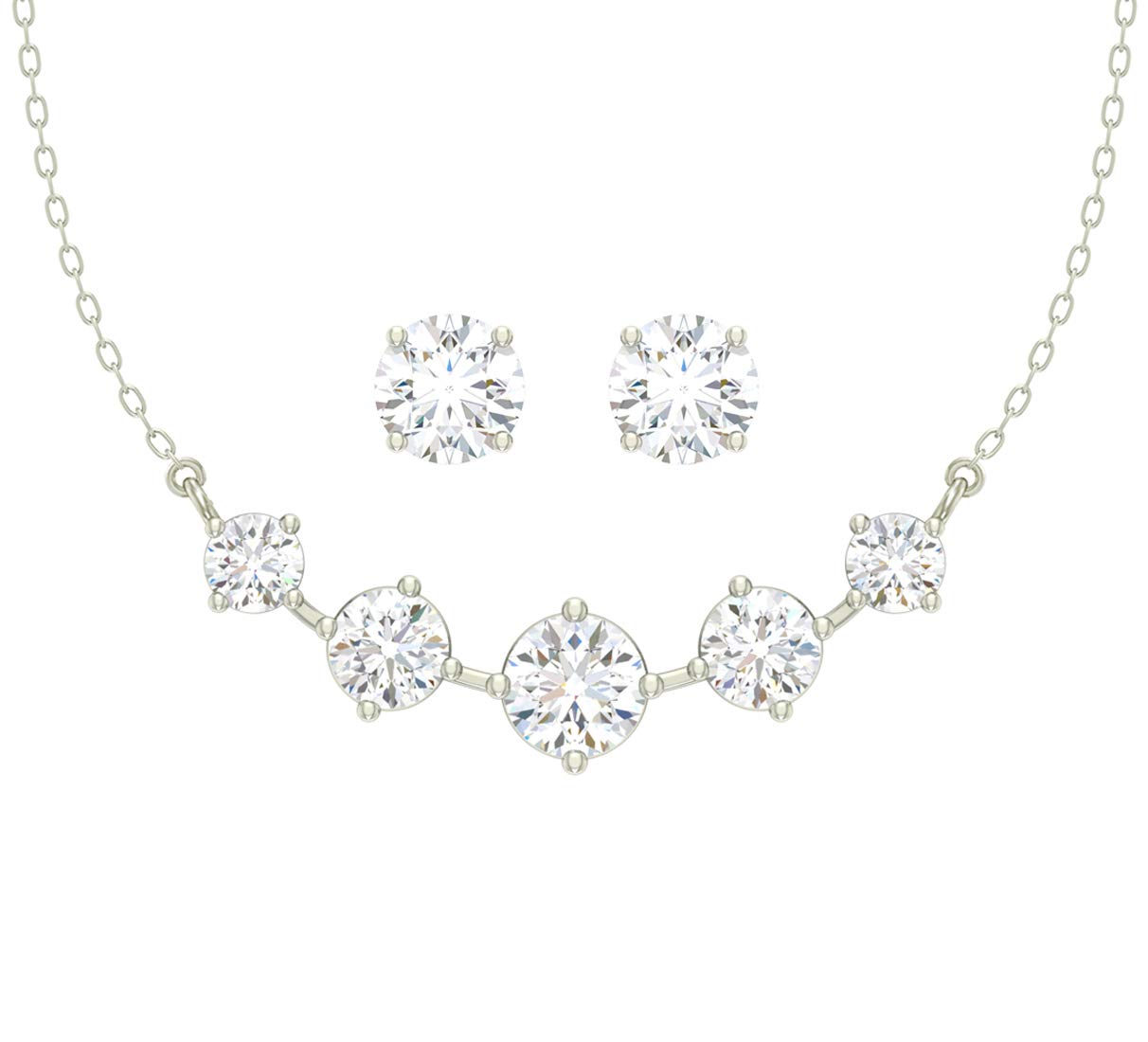 CLARA 925 Sterling Silver 5 Stone Pendant Earring Chain Gift for Women