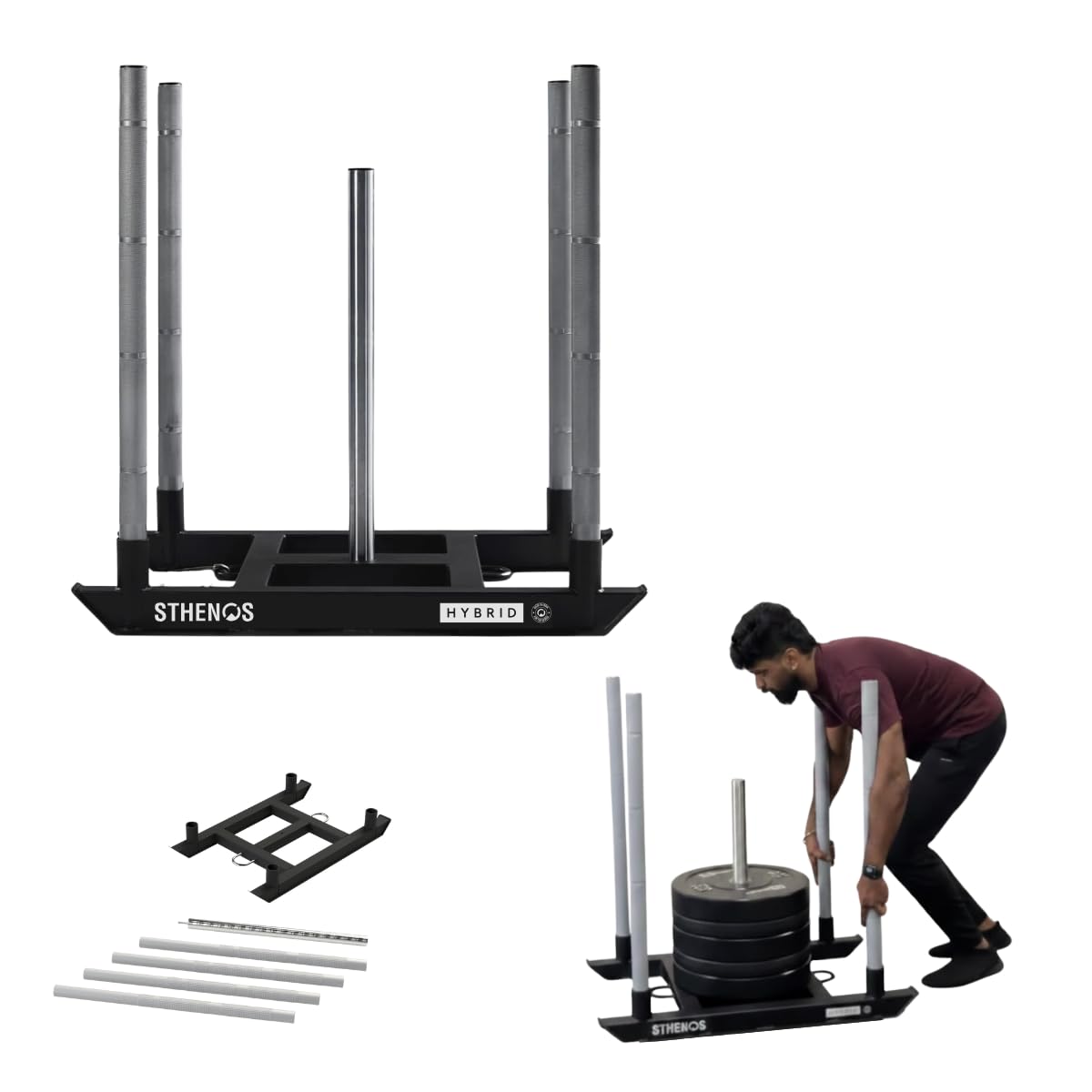 Hybrid Power Sled for Hyrox Strength & Conditioning Training (50kg) | Push & Pull Weight Sled | Steel Construction | Home & Commercial Gym Use (Pack of 1, 50kg)