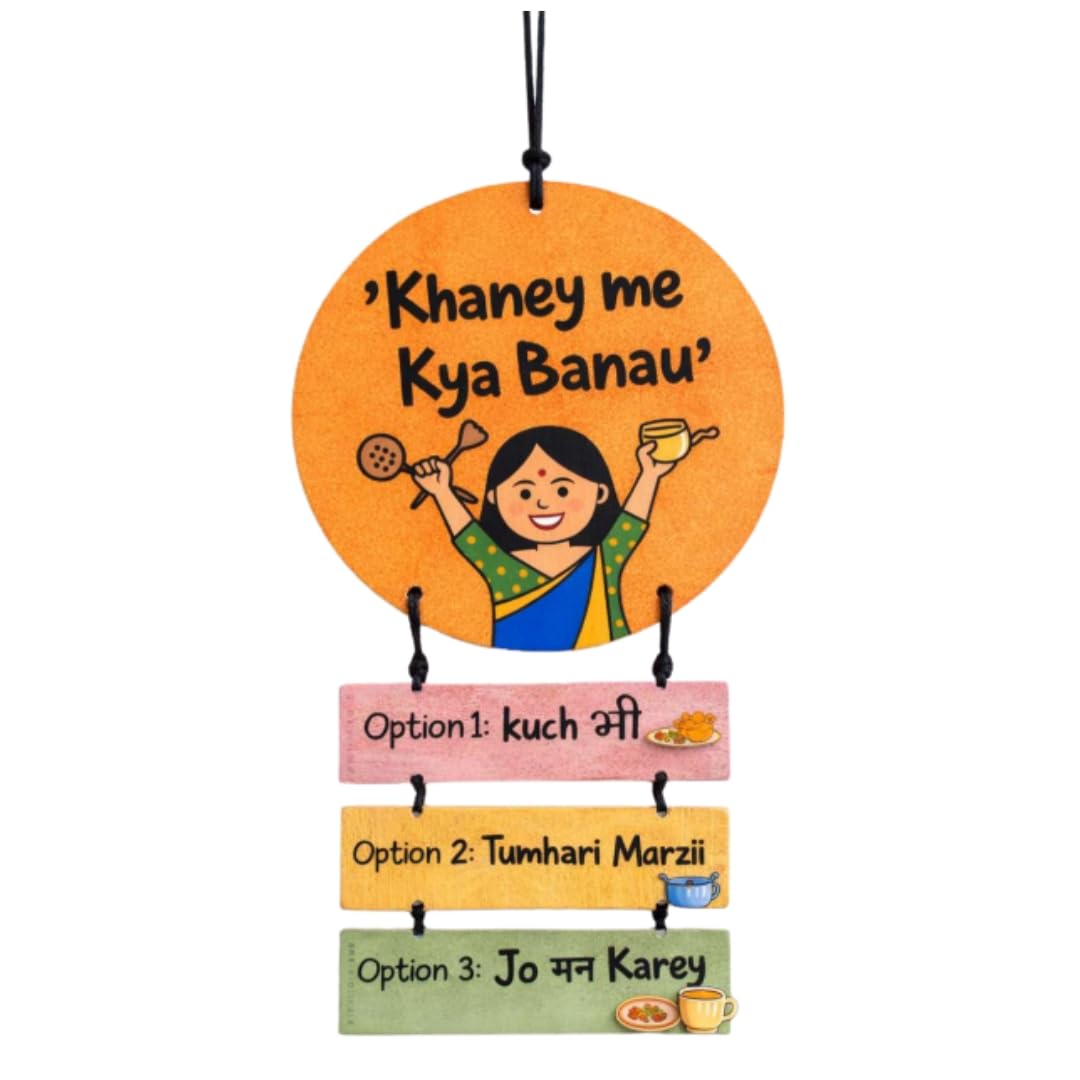 Funny Kitchen Wall Hanging Hindi Quote, Wooden Wall Décor, Quirky Desi Kitchen & Dining Room Decoration, Home Decor Gift for Indian Homes