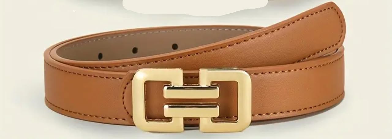 Women’s Leather Belt with Elegant Gold Buckle Adjustable Waist Design for Jeans Dresses Skirts Outfits