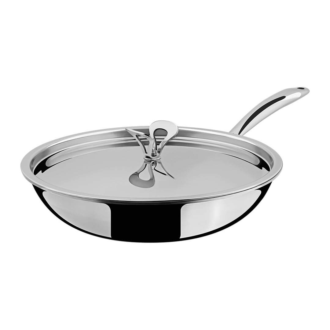 ULTRA Triply Frying Pan 22cm (1.5L) – Heavy Duty | 304 Food-Grade Stainless Steel Cookware with 0.6mm SS Lid | 2.5mm Tri-Ply Body, Fast Heating, Non-Sticky Finish, Heat-Resistant Handles